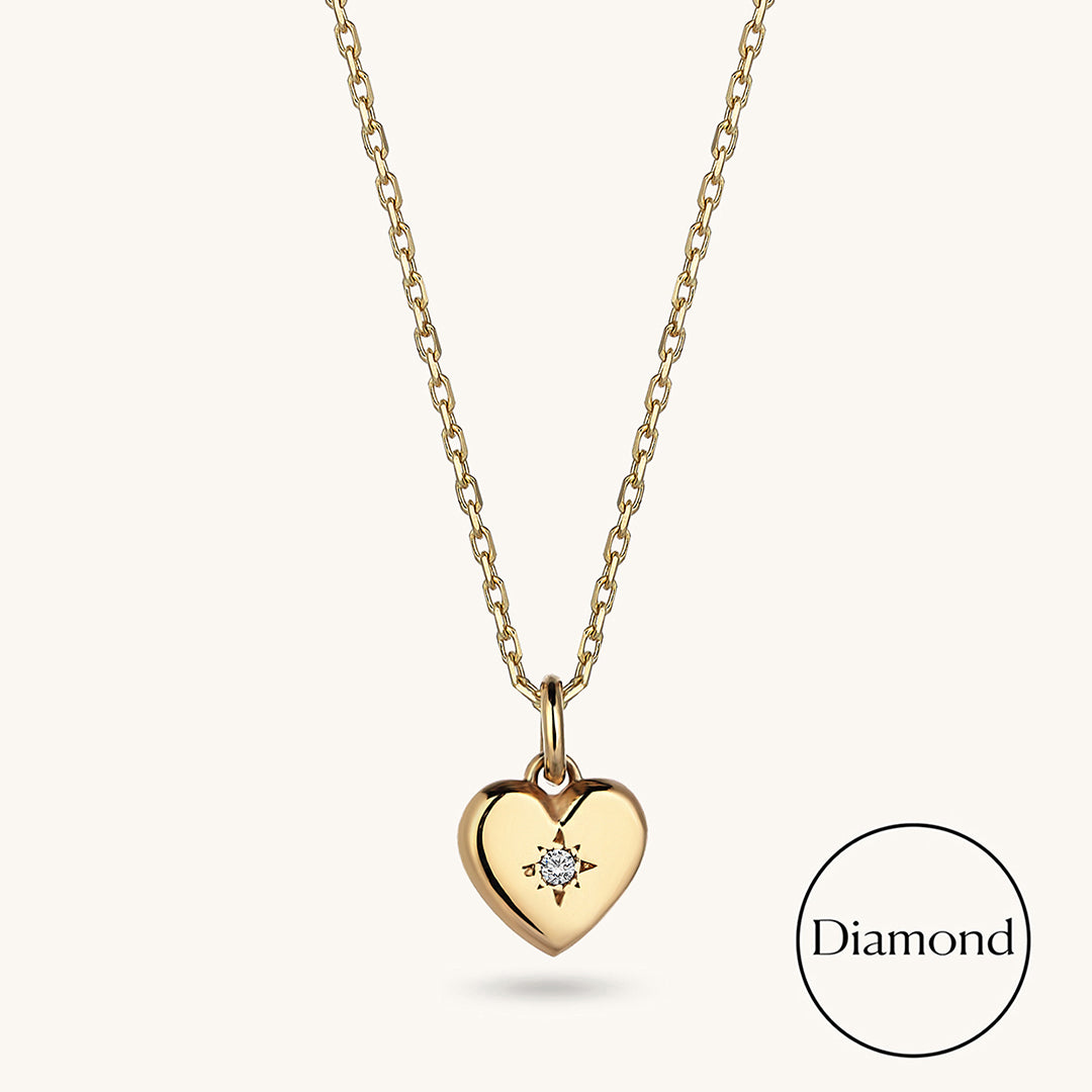 Mini Diamond Hearth Love Charm Pendant in 14k Real Gold