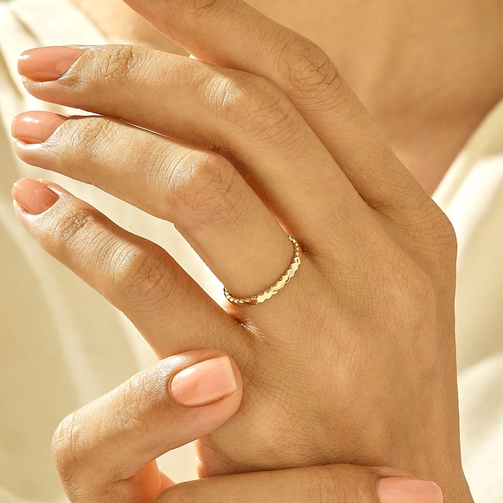 Women's Hexagon Band Ring in 14k Solid Yellow Gold