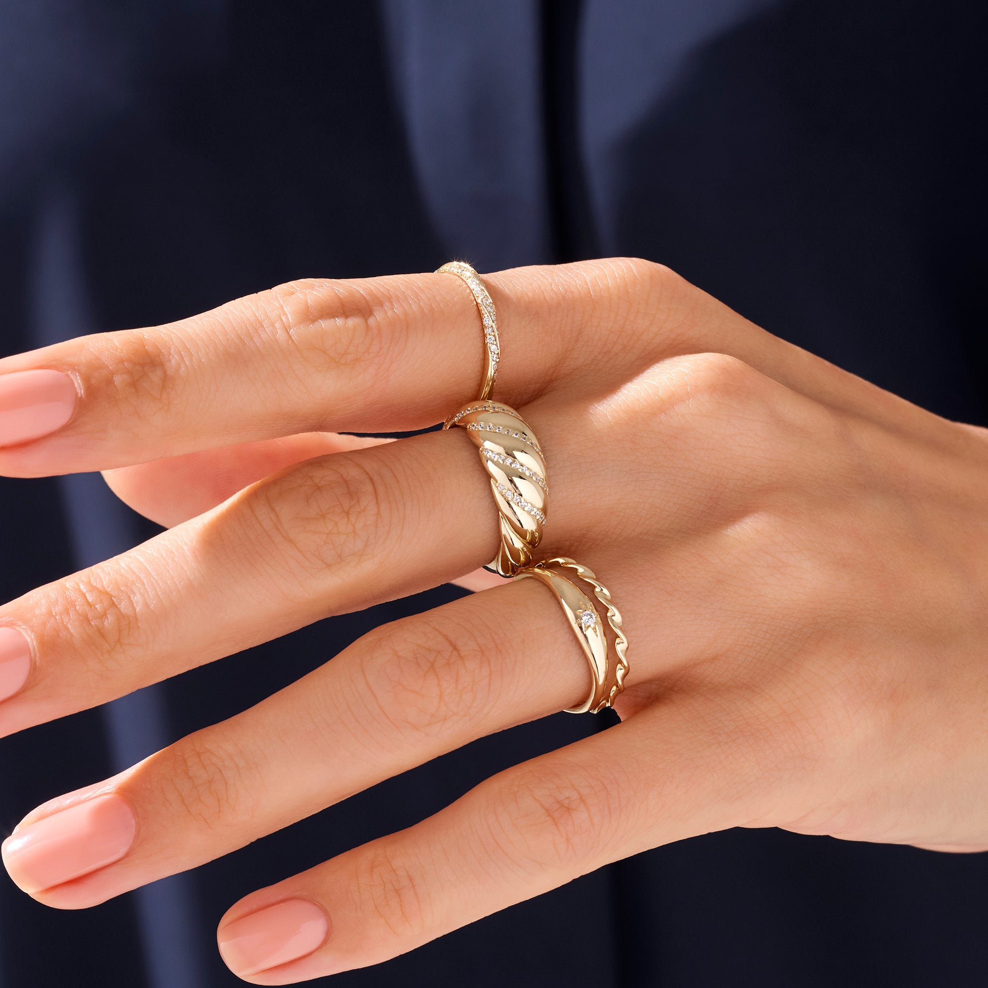 14k Solid Yellow Gold Iconic Signet Ring with Paved Star for Women