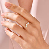 Leaf Ring Decorated with Cubic Zirconia in Gold