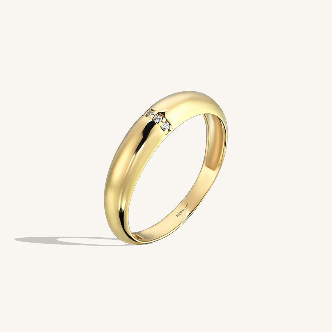 Line Pave Dome Ring in 14k Real Gold