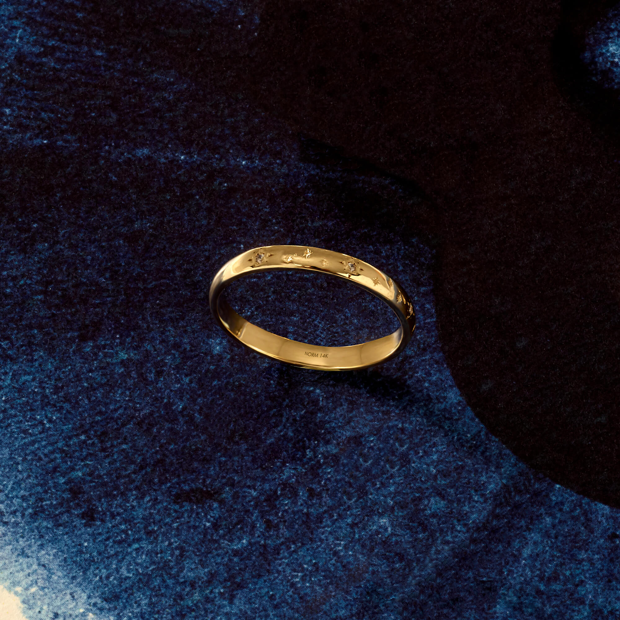 Minimal Star Pave Wedding Band in 14k Real Yellow Gold