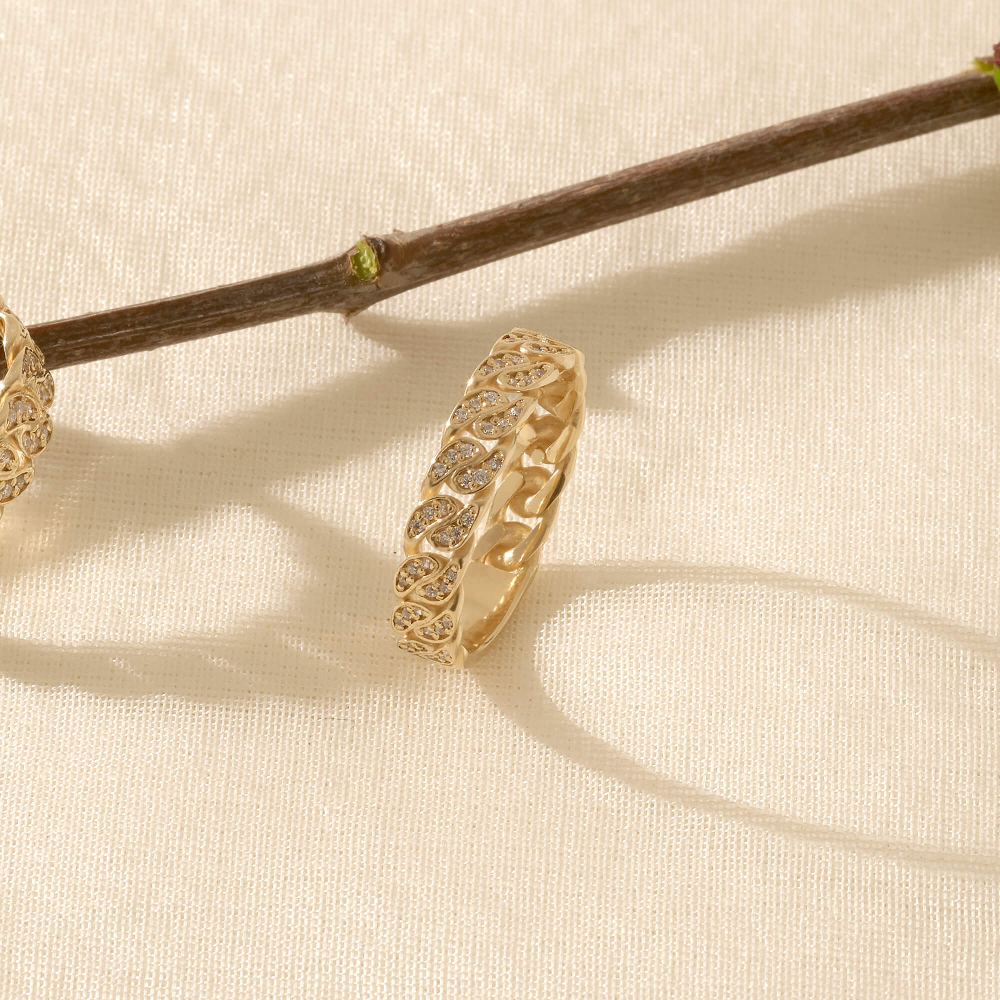 Women's Minimalist Cuban Links Chain Eternity Band in 14k Real Yellow Gold