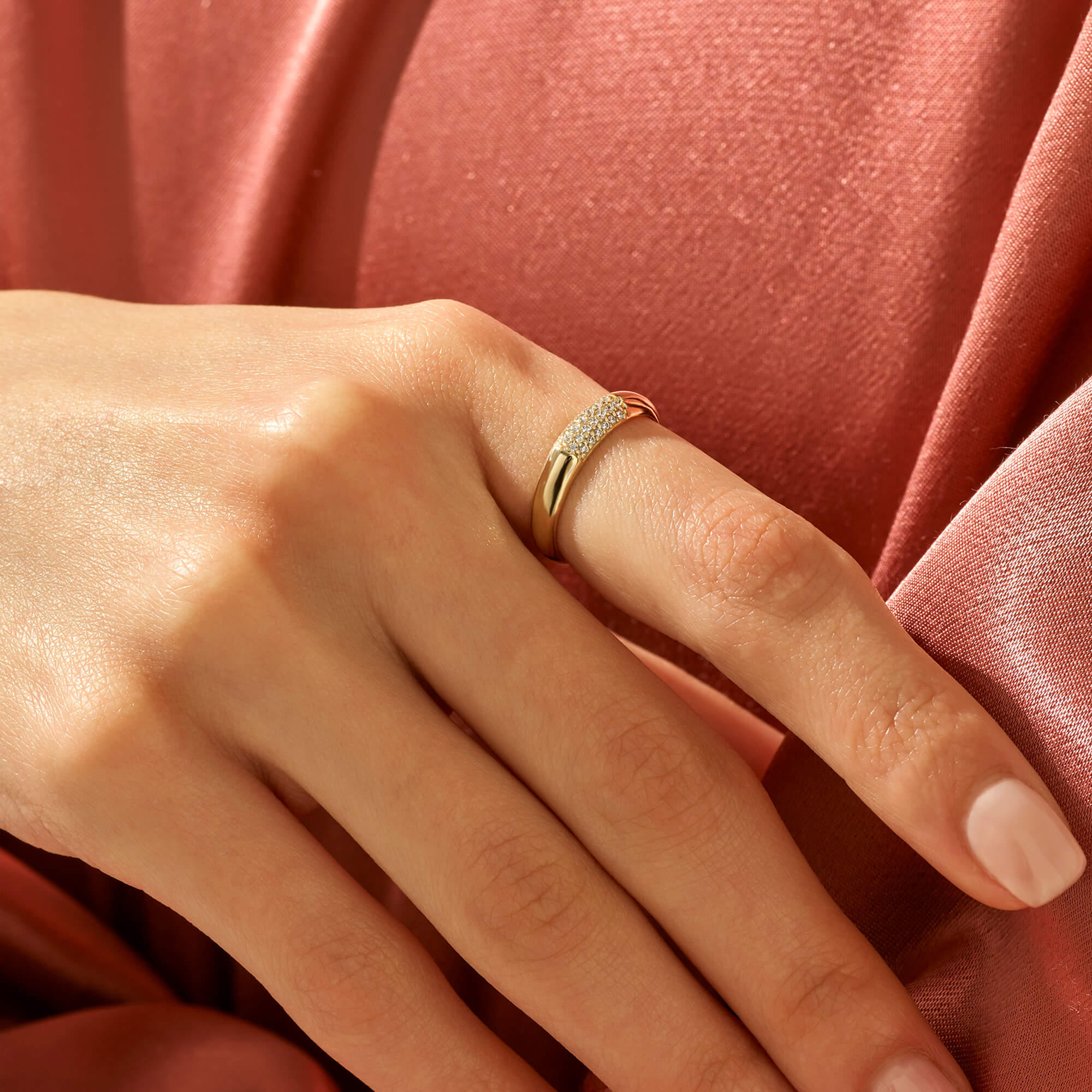 Minimal Pave Dome Band Ring in 14k Solid Gold