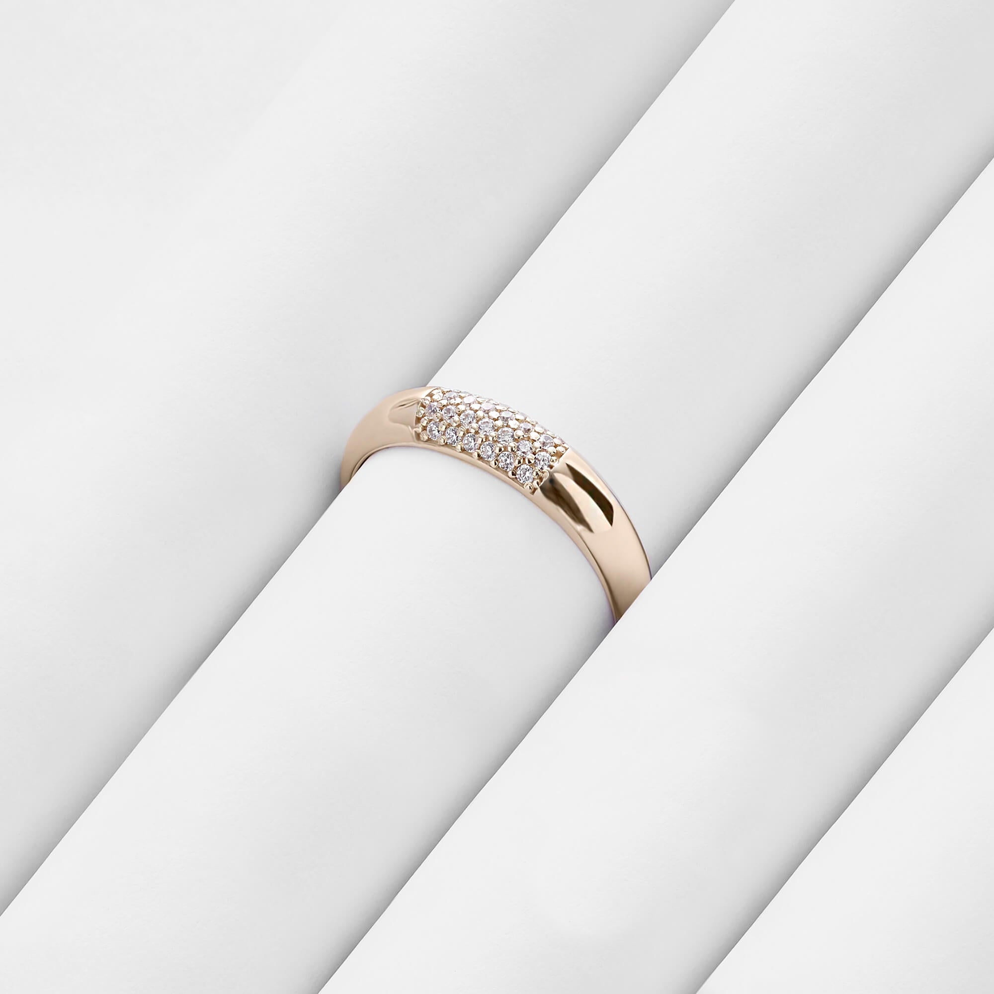 14k Solid Yellow Gold Minimal Pave Dome Band Ring for Women