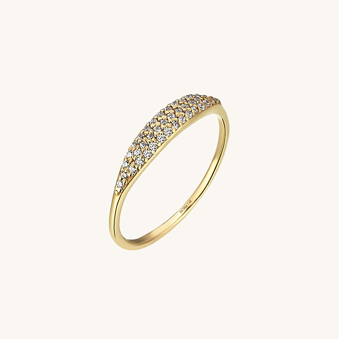0.14 ctw Diamond Pave Slim Signet Ring in 14k Real Gold