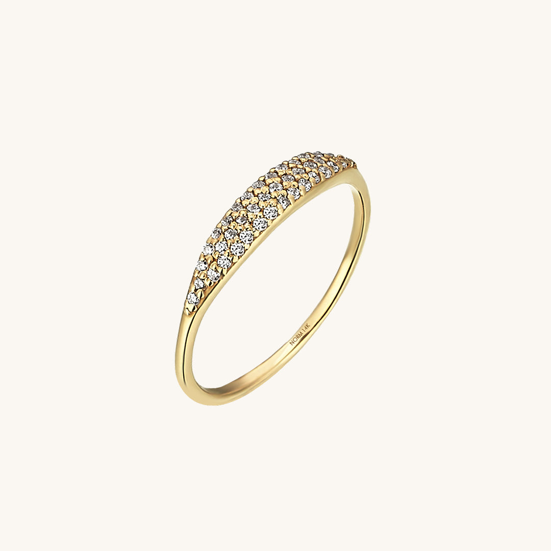 Women's Slim Pave Signet Stacking Ring in 14k Real Yellow Gold