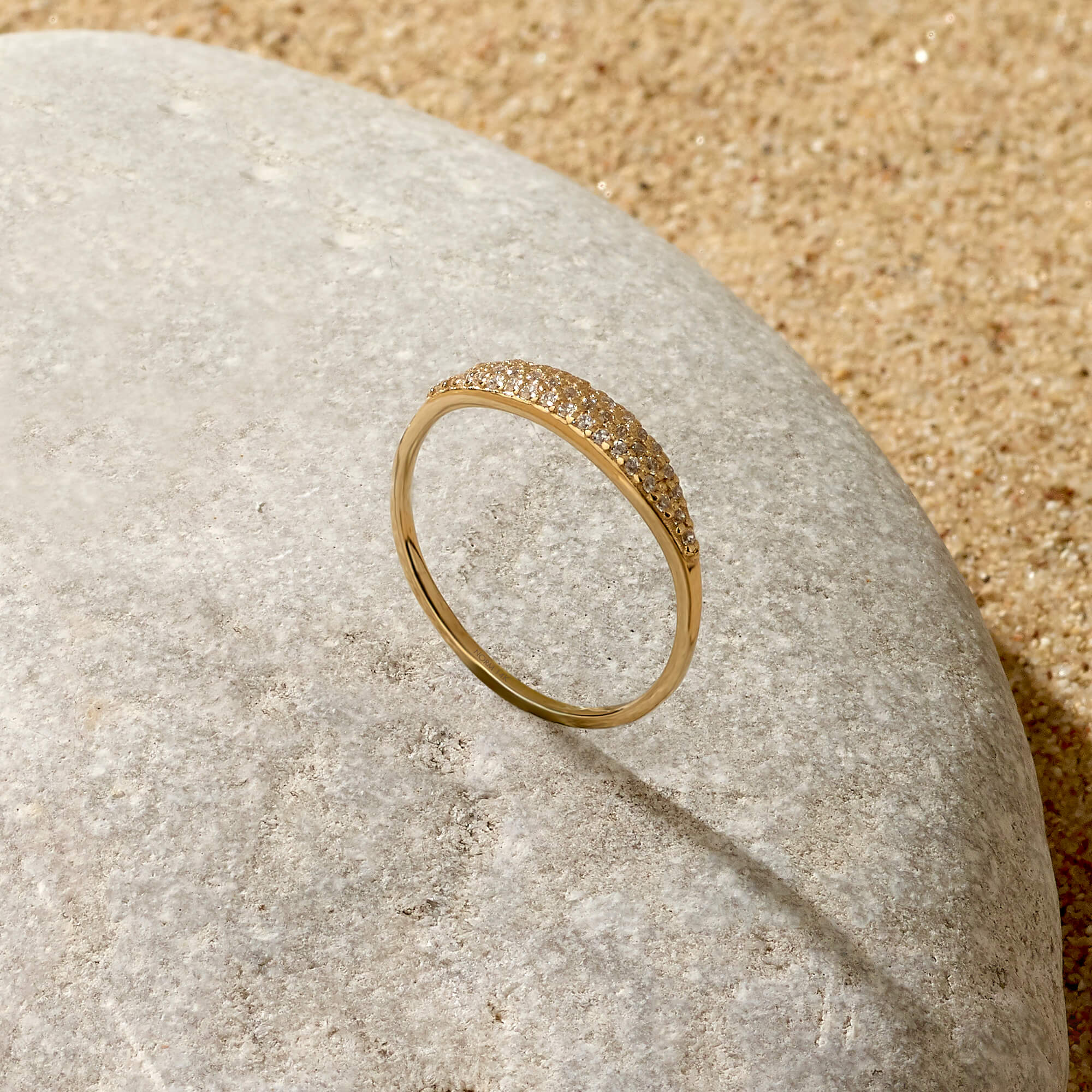 Slim Pave Stackable Signet Ring in 14k Solid Yellow Gold