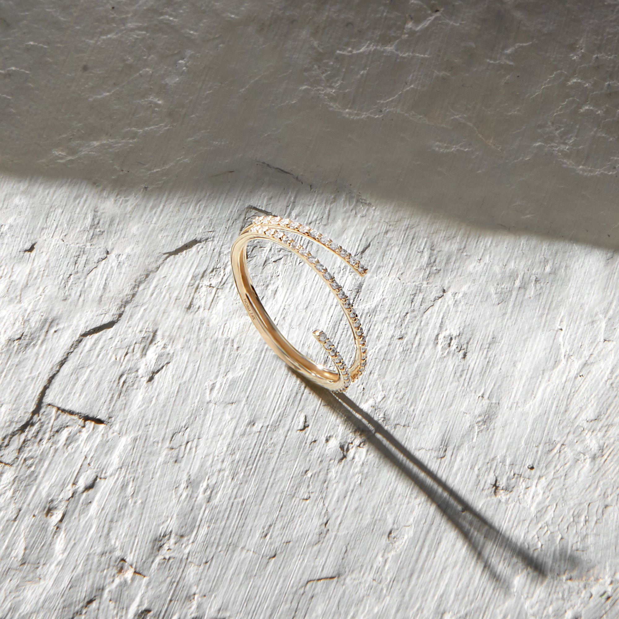 Minimalist Wraparound Ring Paved with White CZ in 14k Real Gold