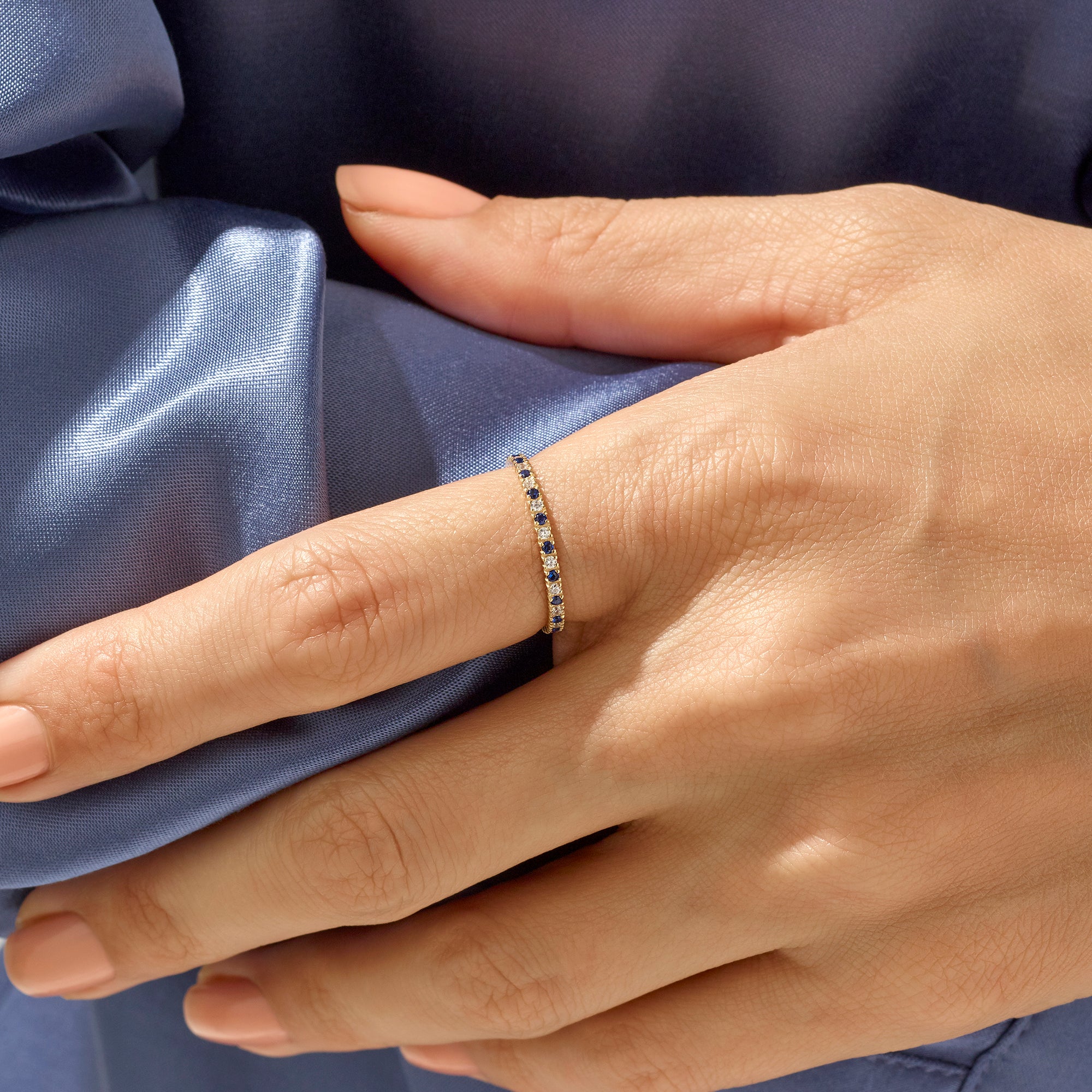 Mixed Eternity Band Ring in 14k Solid Yellow Gold