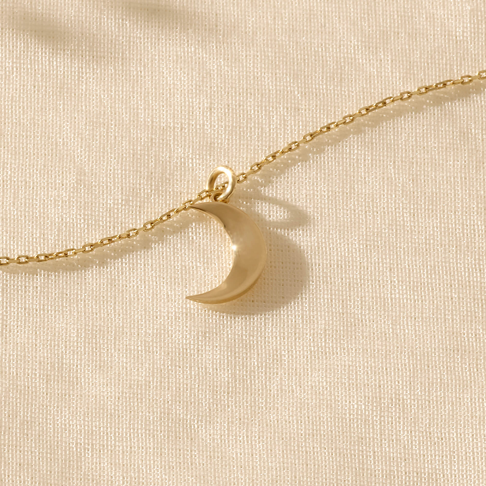 14k Real Yellow Gold Crescent Moon Pendant Necklace for Women