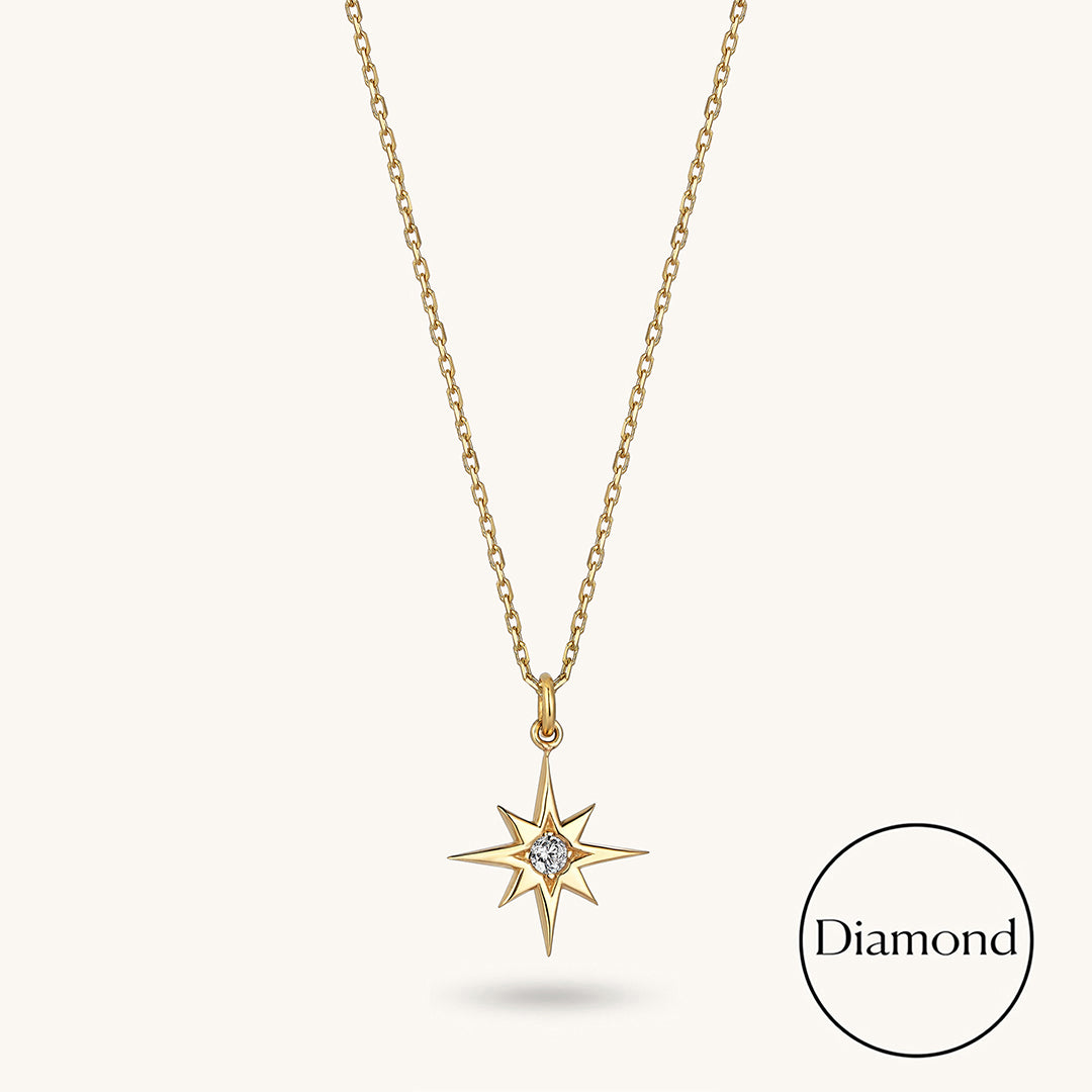 Women's Diamond Celestial North Star Pendant in 14k Gold