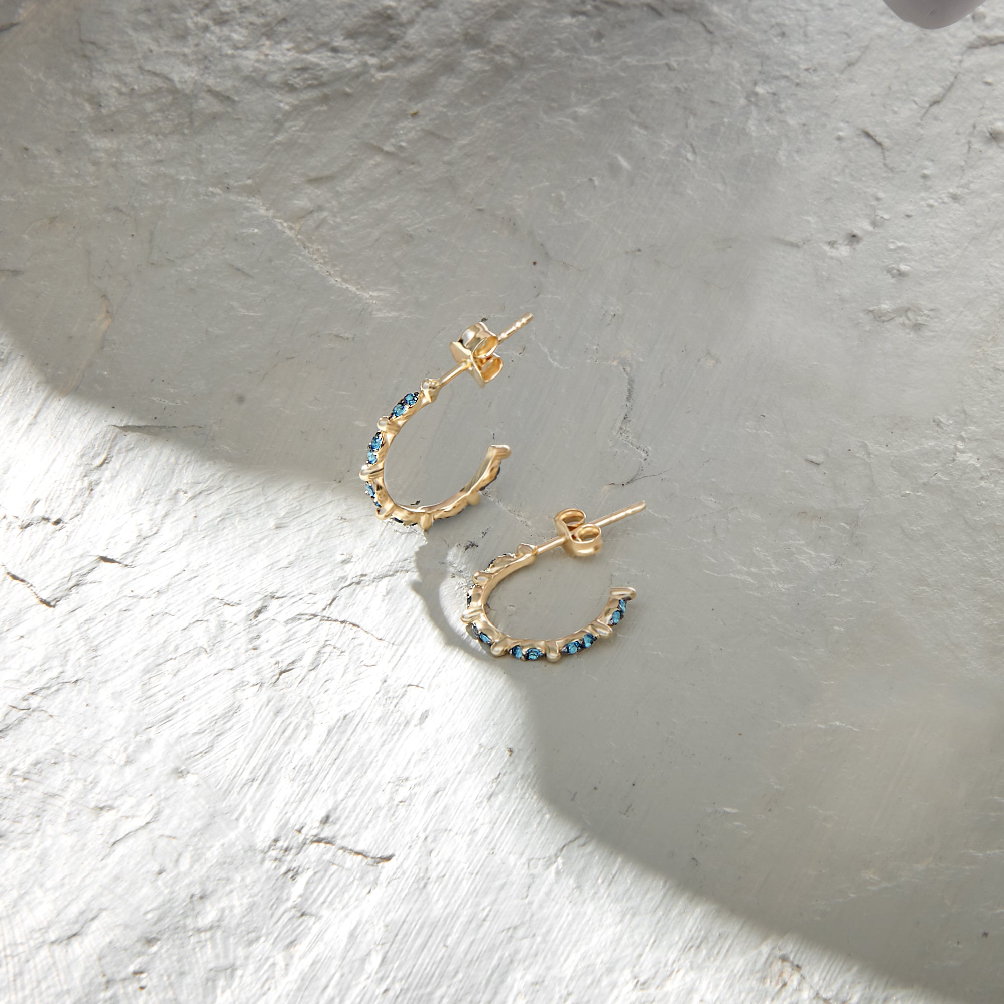 14k Real Gold Earrings Paved with Blue CZ for Ring