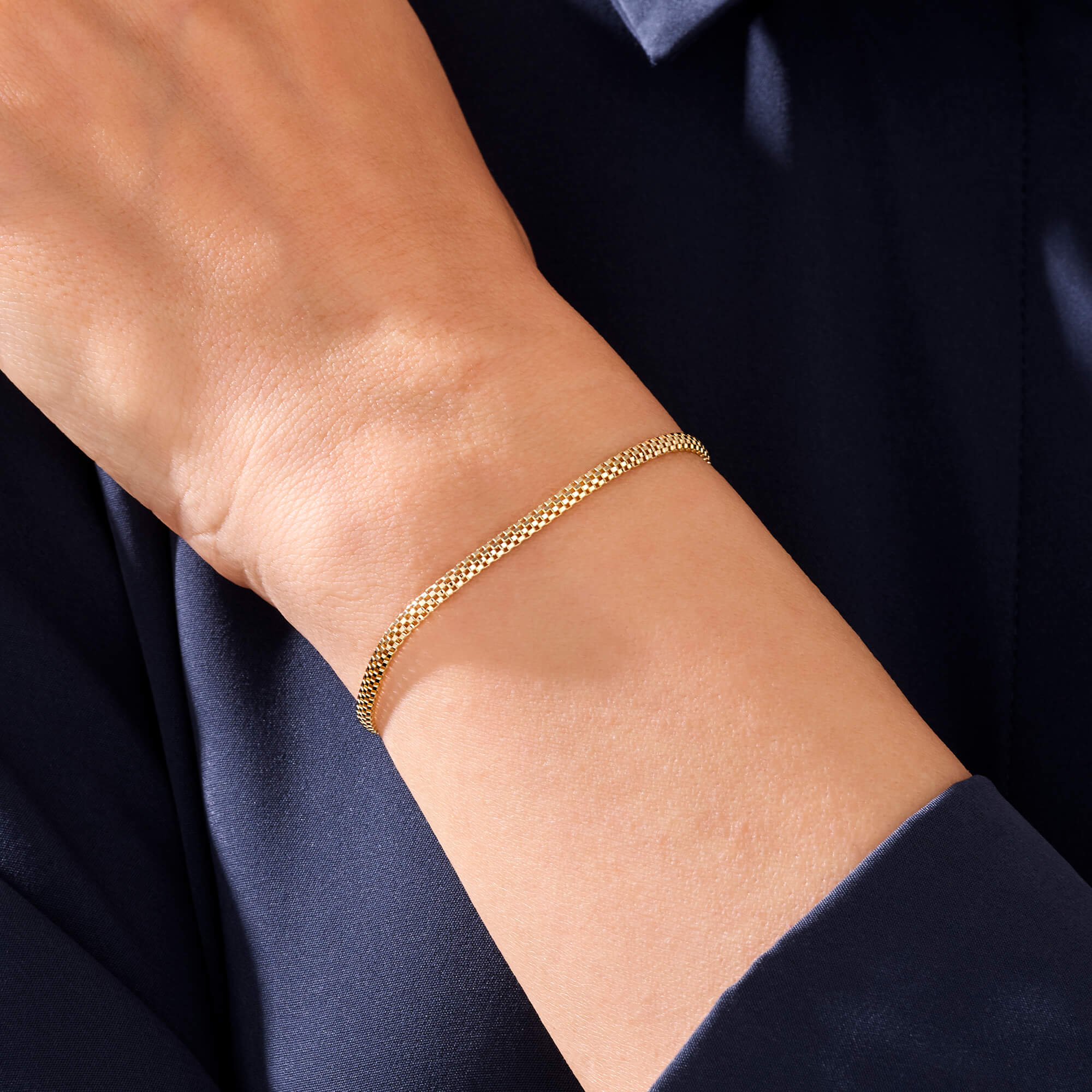 14k Solid Yellow Gold Popcorn Chain Bracelet for Women