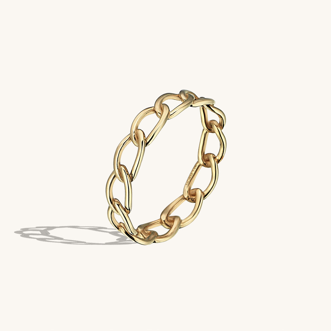 Oval Chain Stacking Ring in 14k Real Yellow Gold