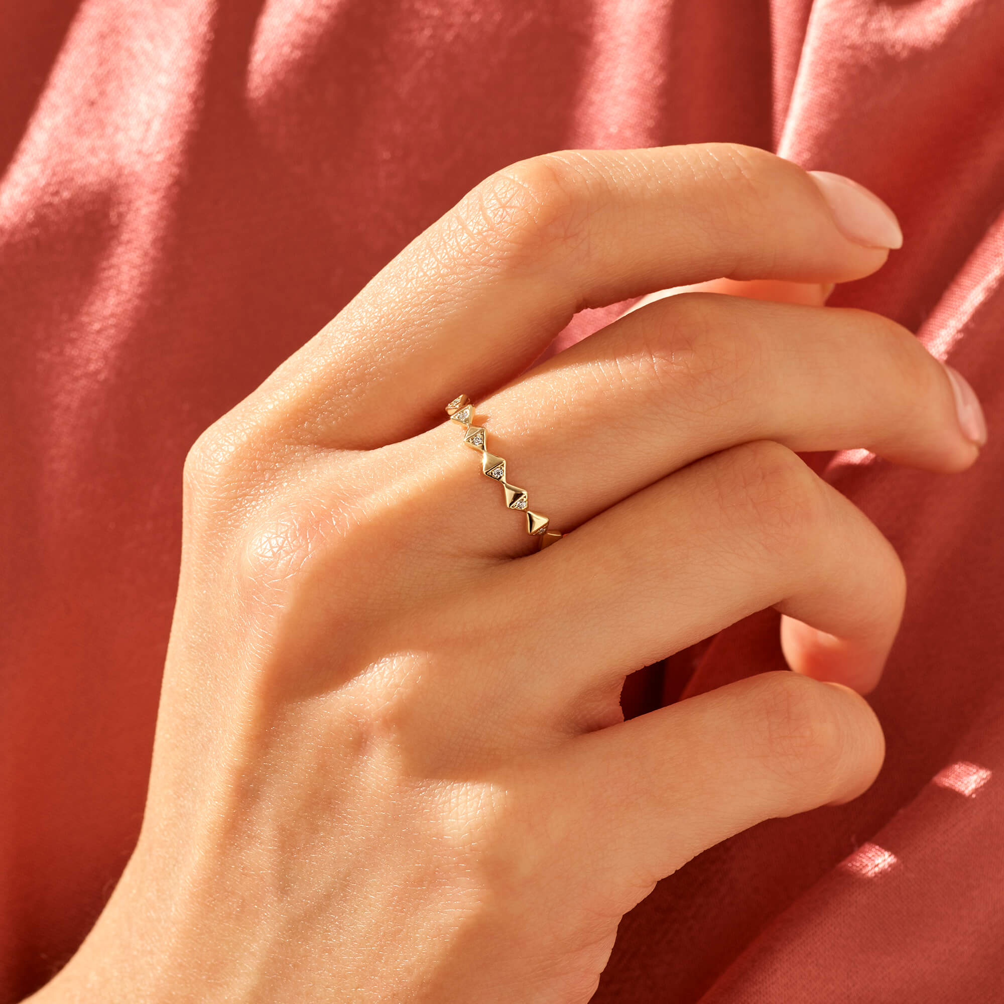 Dainty Pave Angel Ring in 14k Solid Yellow Gold