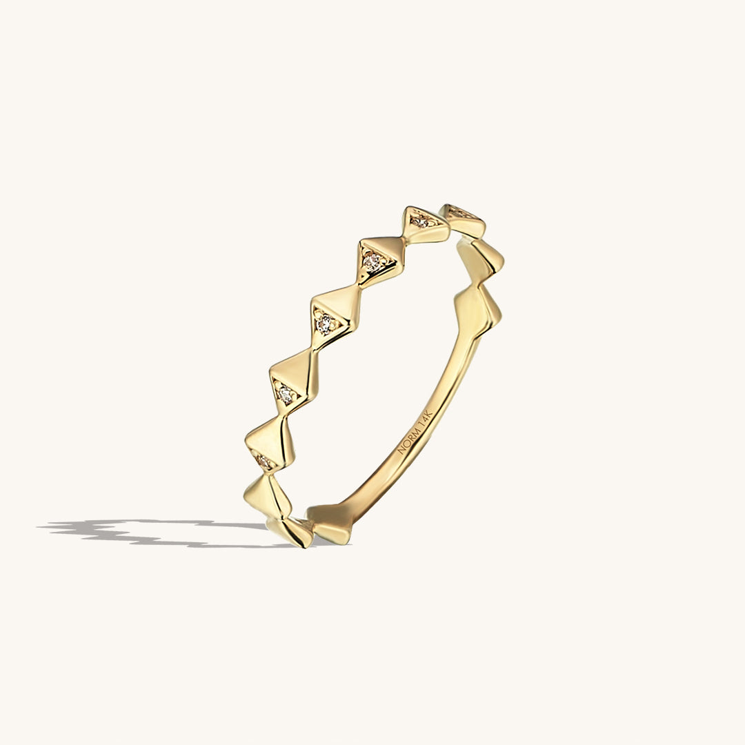 Pave Angel Band Ring in 14k Real Yellow Gold