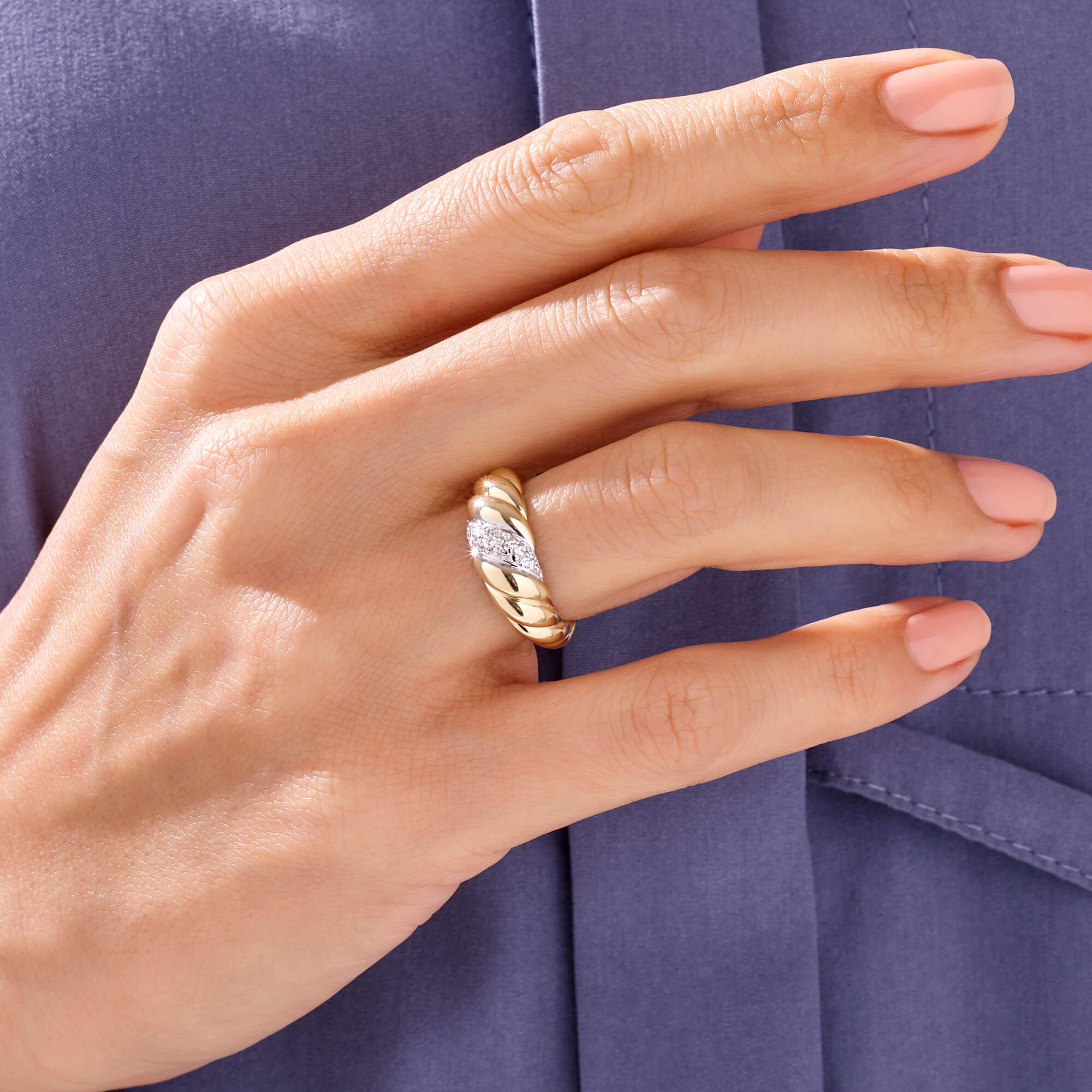 Pave Croissant Ring in 14k Real Yellow Gold