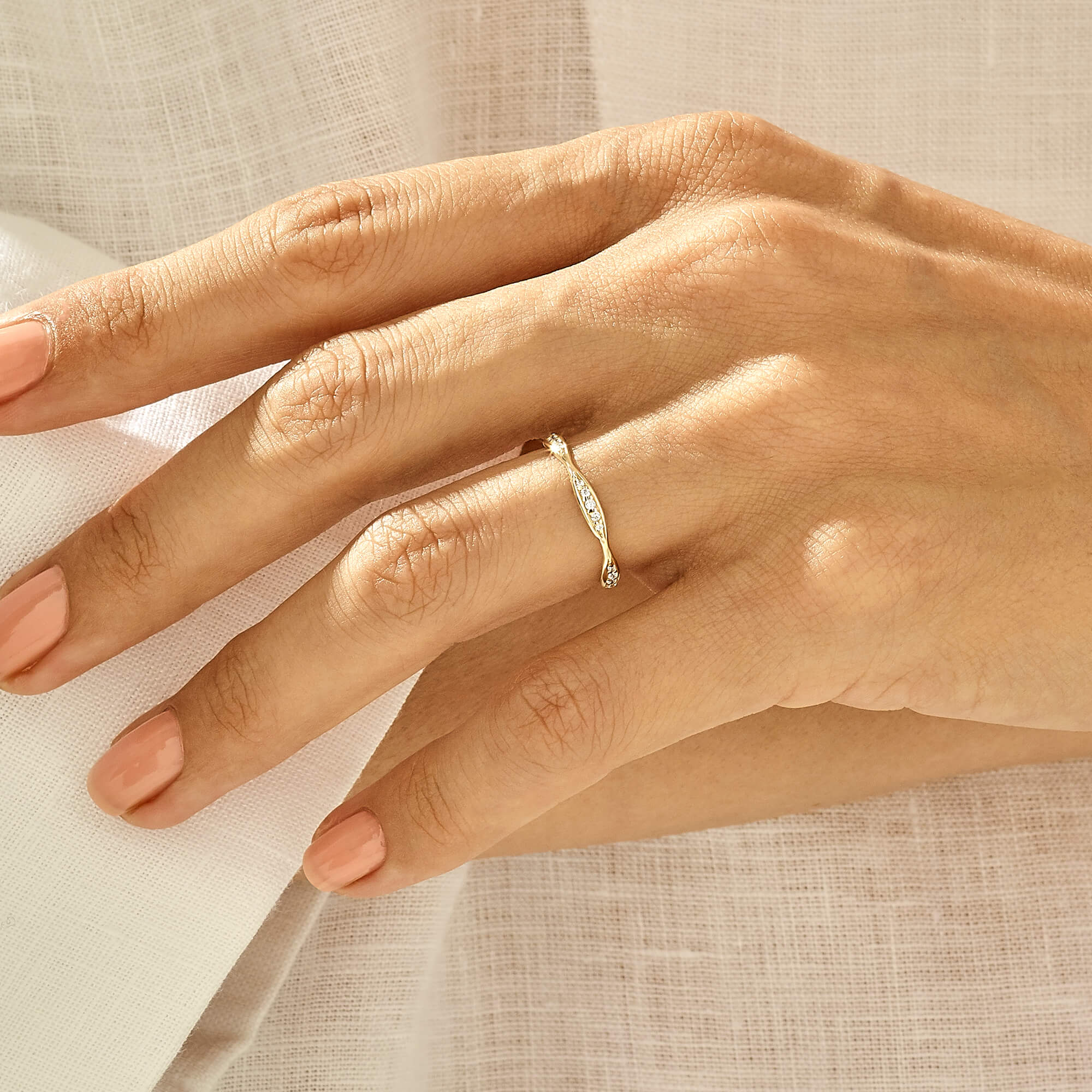 Stackable Pave Eternity Ring in 14k Real Yellow Gold