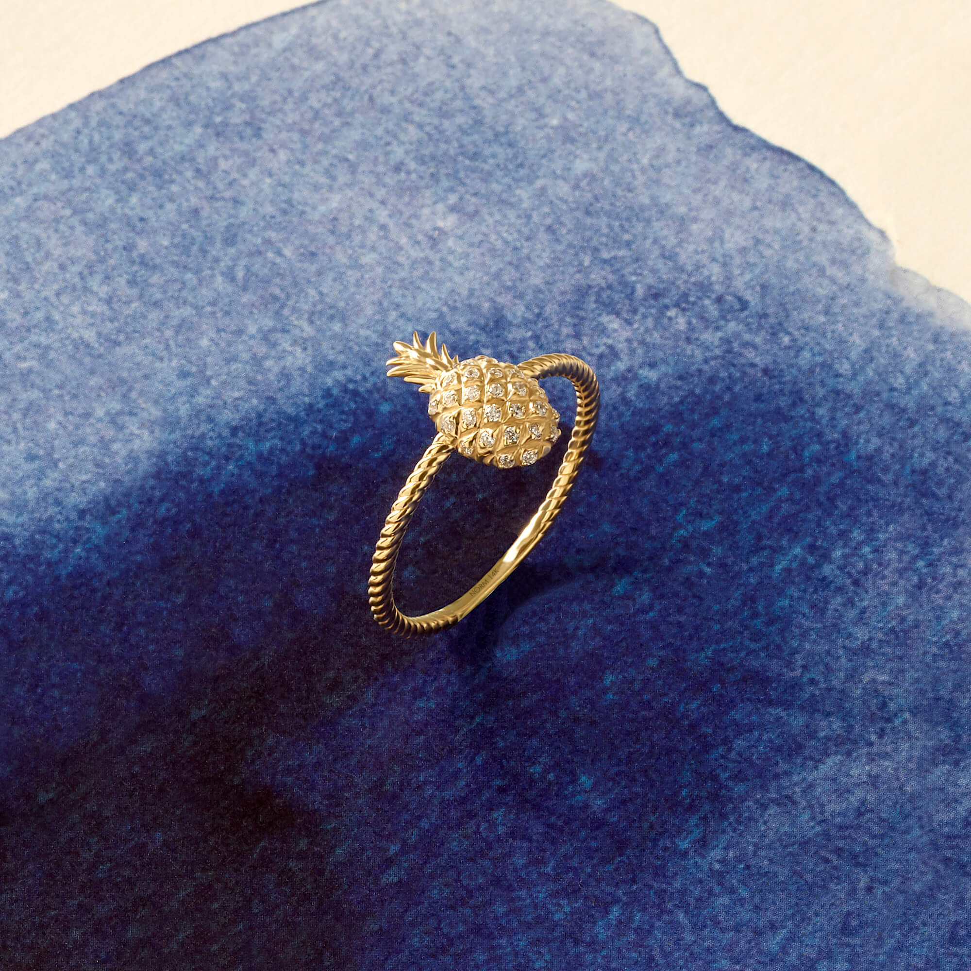 Fashion Pave Fruit Pineapple Statement Ring in 14k Solid Yellow Gold