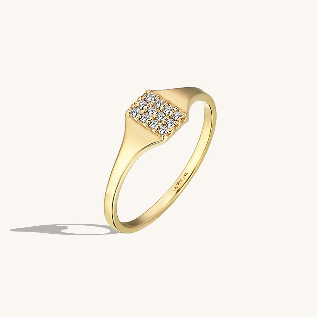 Women's Pave Pinky Signet Ring in Real Yellow Gold - Main Image