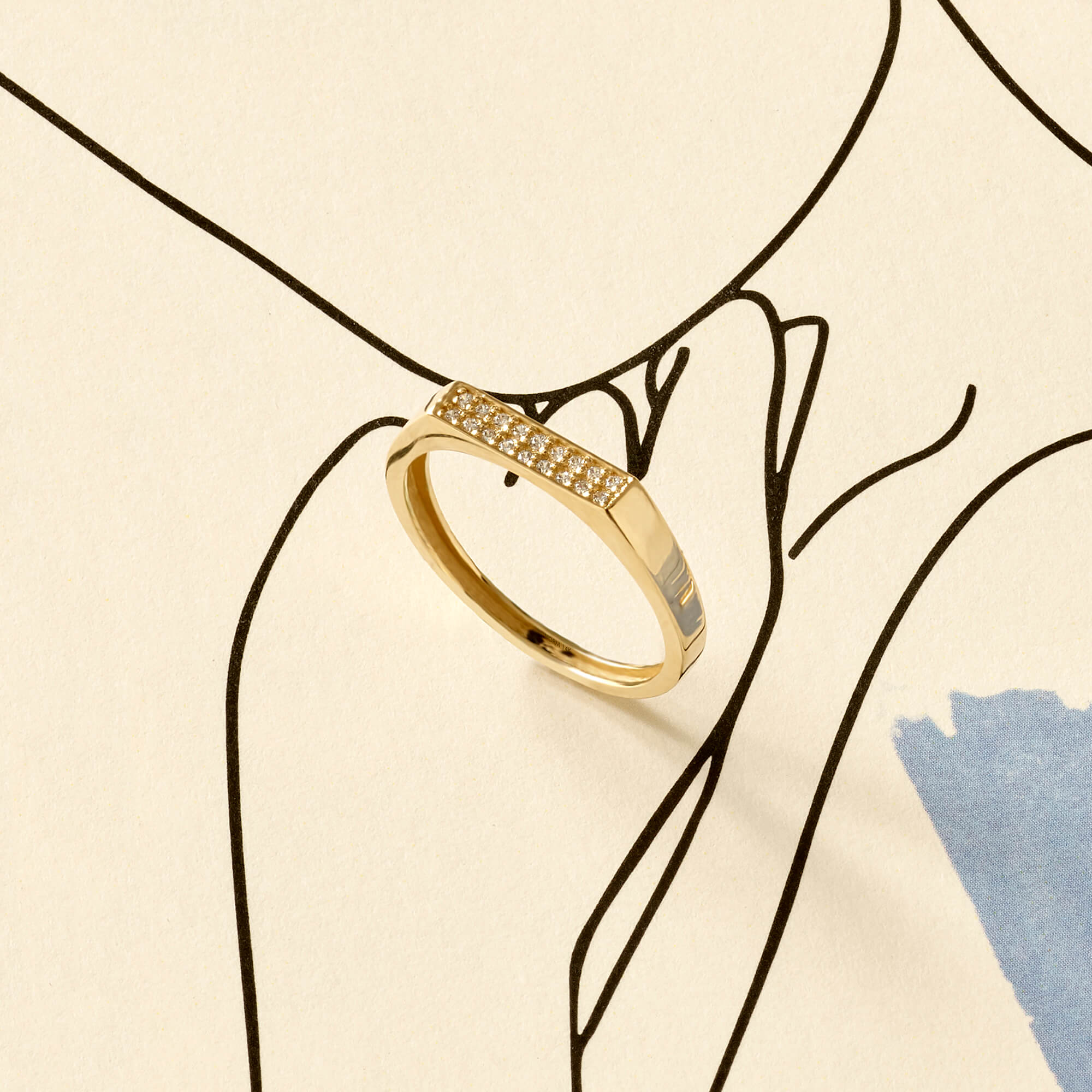 Women's 14k Real Gold Pave Signet Stacking Ring