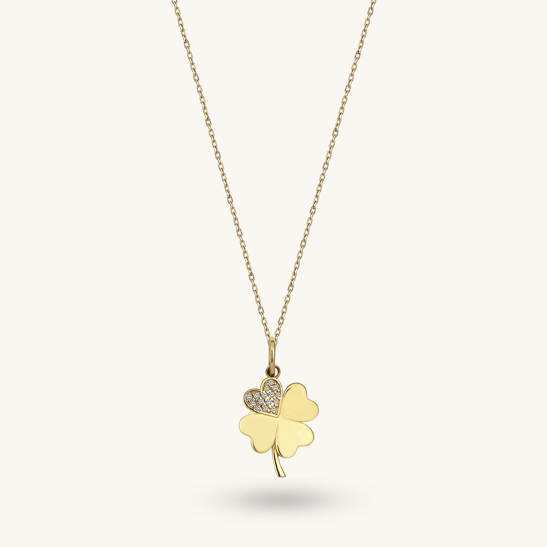 Women's Pave Shamrock Lucky Charm Necklace in 14k Solid Gold