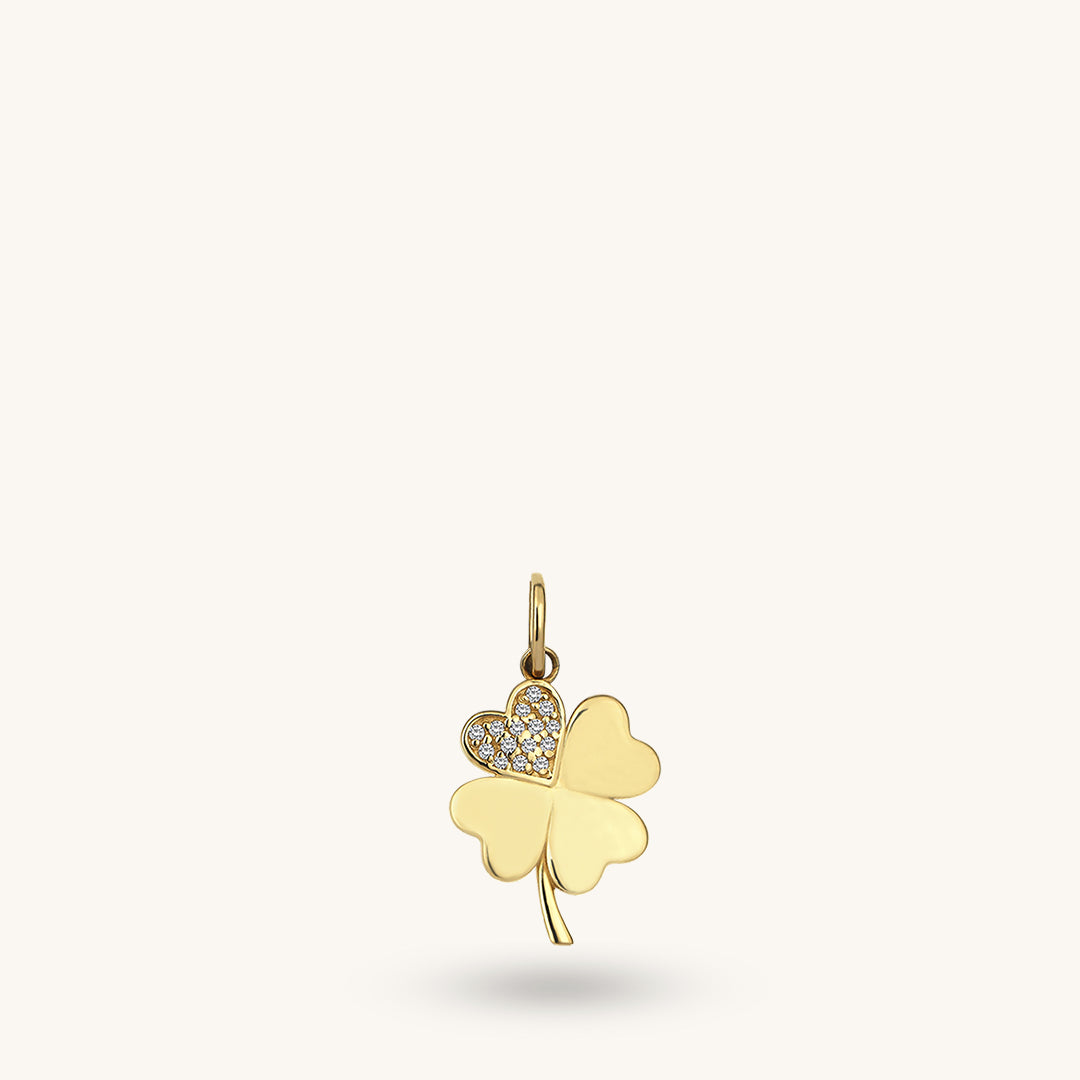 Women's 14k Real Yellow Gold Pave Shamrock Pendant