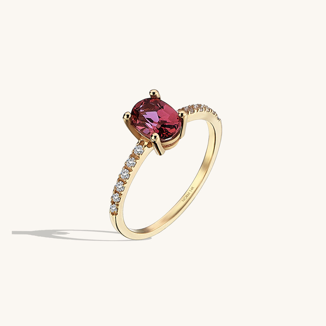 Oval Pink Rhodolite Garnet Ring in 14k Solid Gold