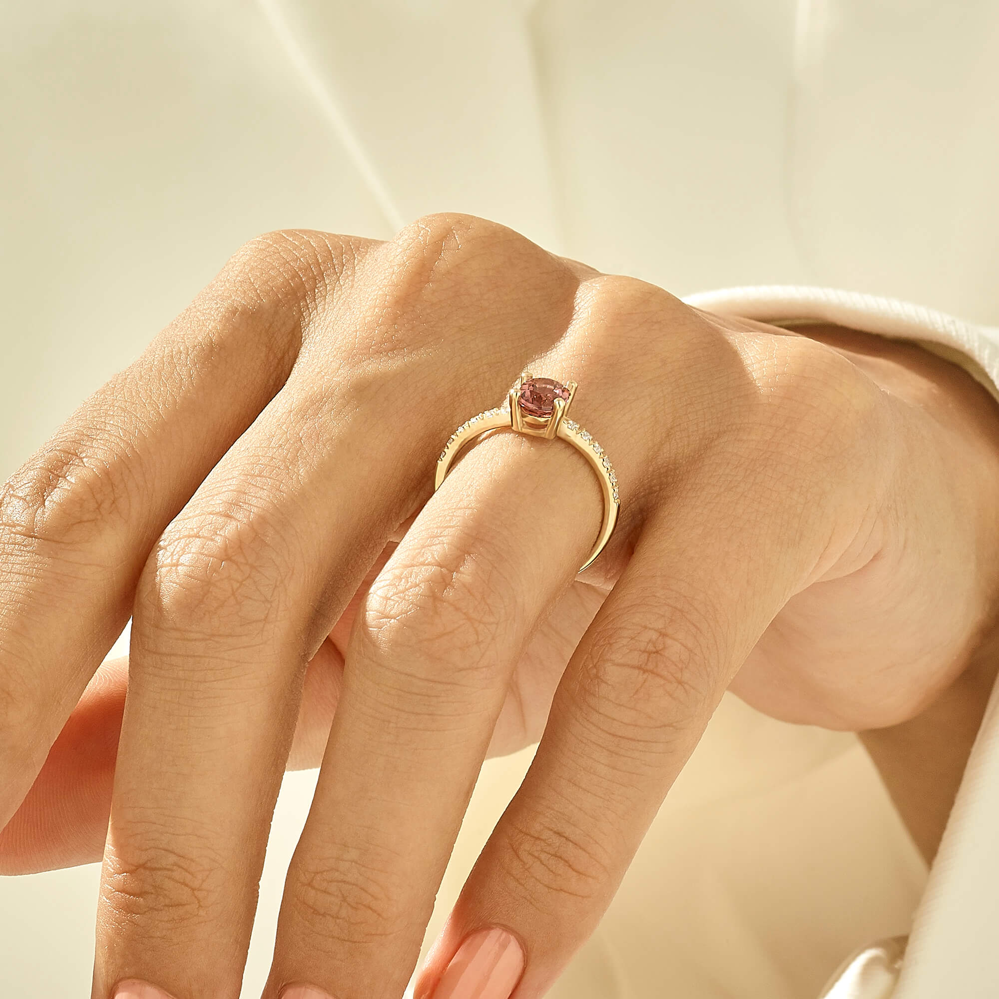 Oval Cut Pink Rhodolite Garnet Gemstone Ring in 14k Solid Yellow Gold