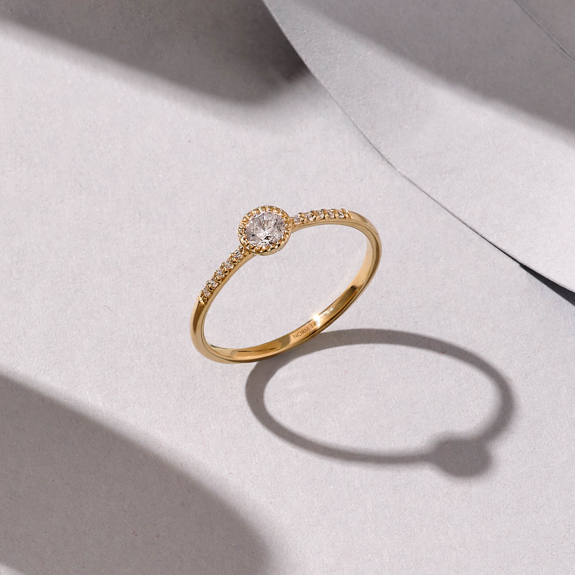 Premium Half Eternity Solitaire Ring in 14k Real Yellow Gold