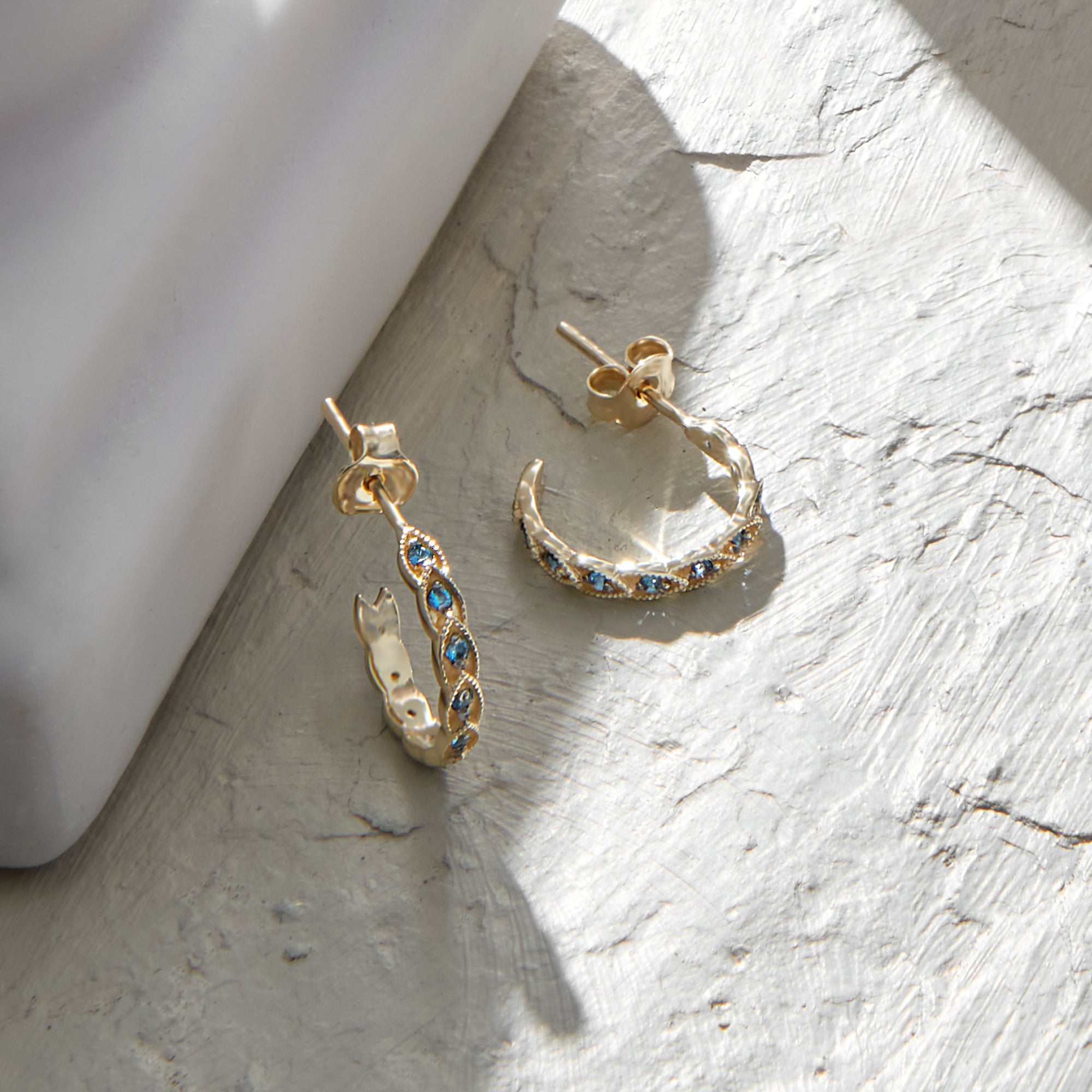 Blue CZ Earrings in 14k Real Yellow Gold