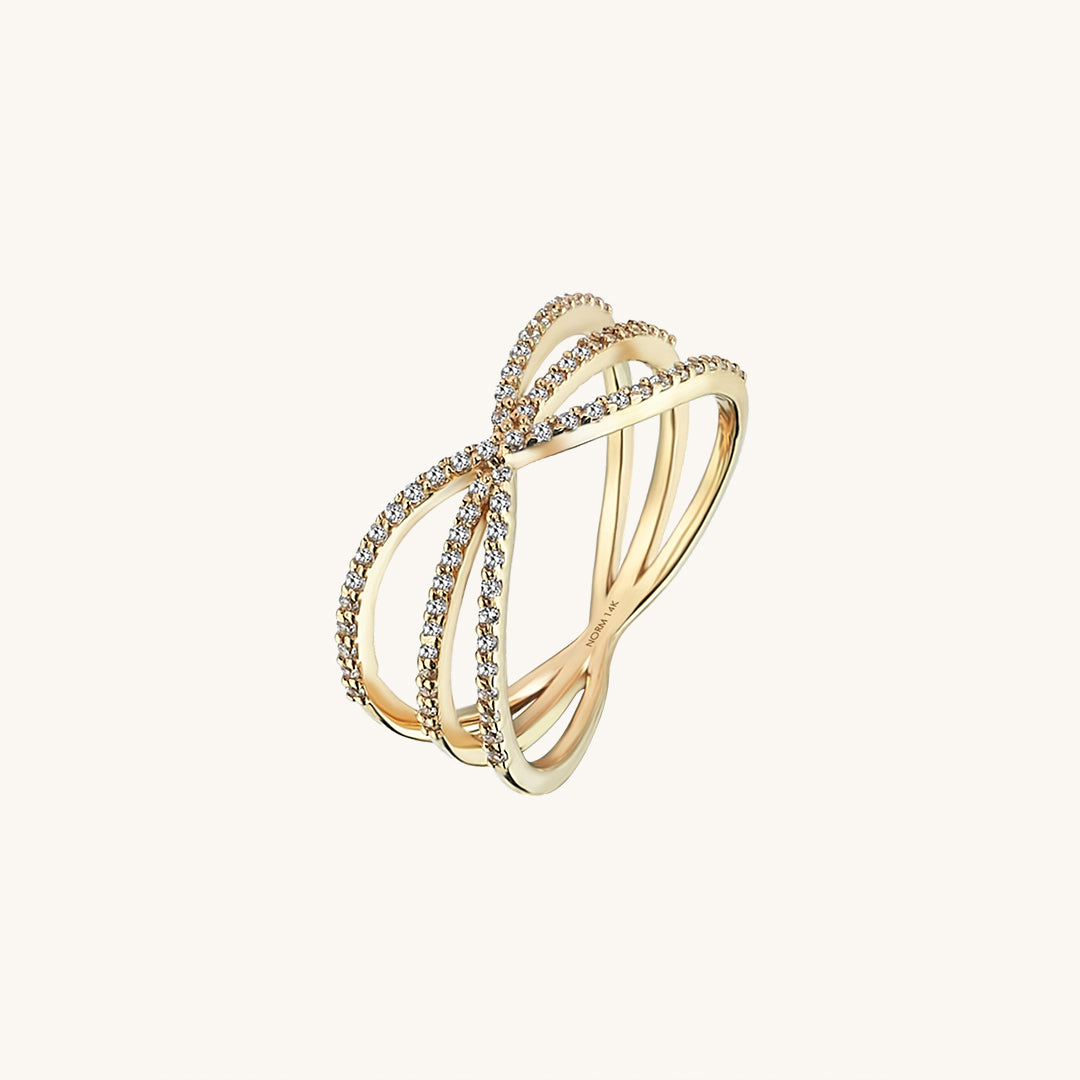 Women's Premium X Ring in 14k Solid Yellow Gold