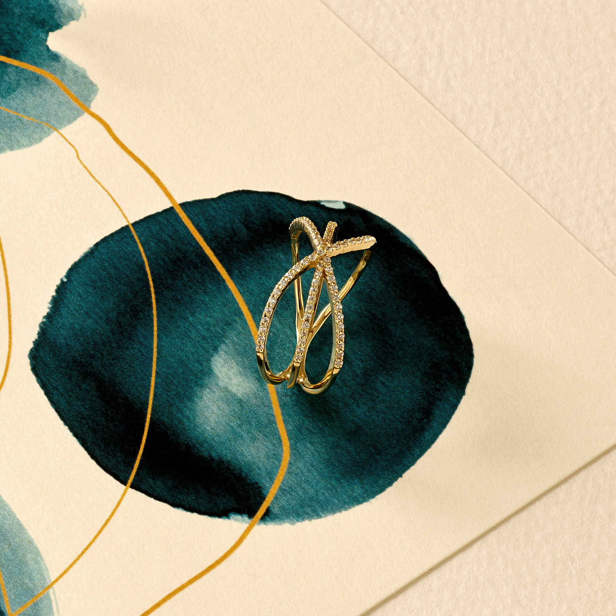 Premium X Ring with White CZ Stones in 14k Yellow Gold