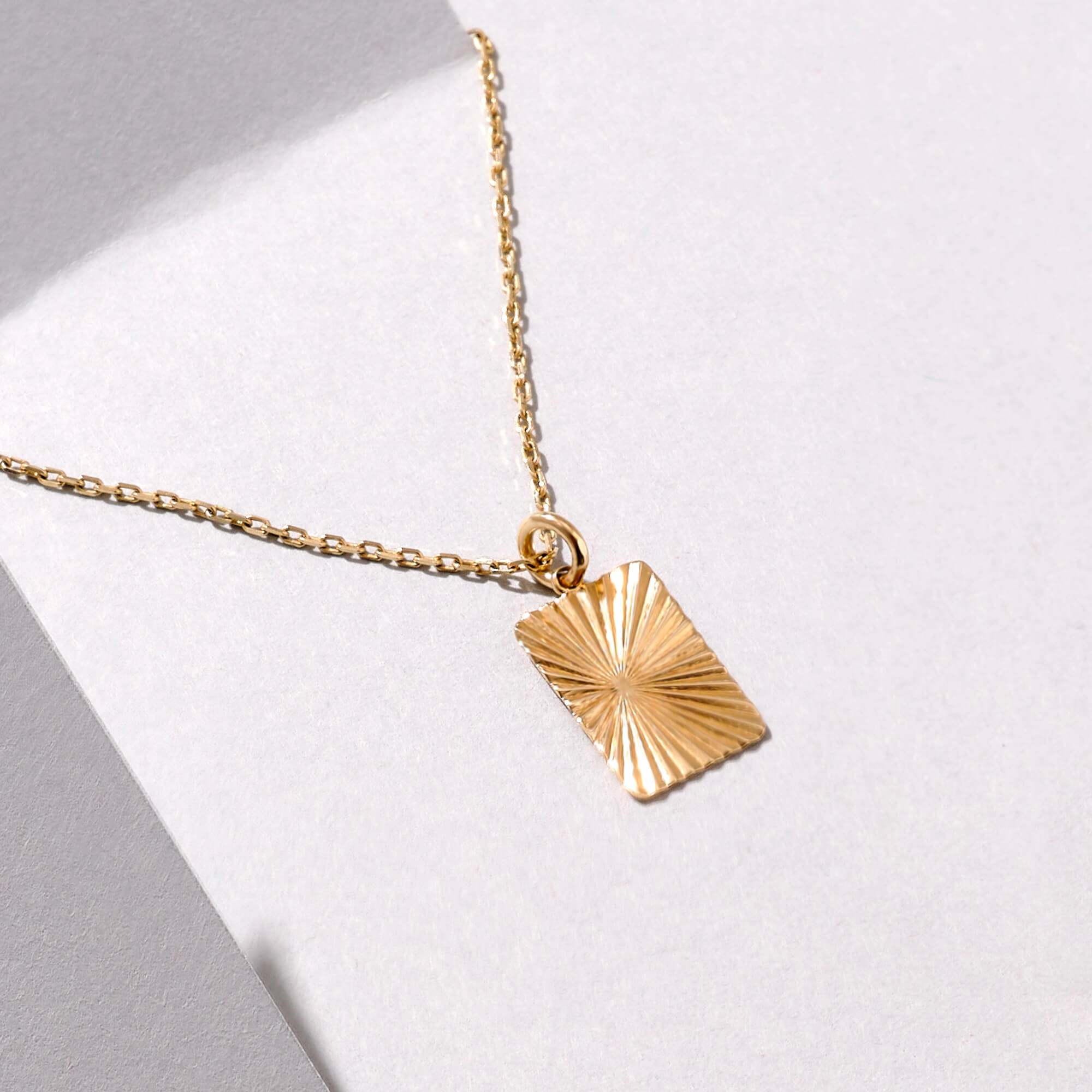 14k Solid Gold Dainty Rectangle Sun Pendant Necklace for Women