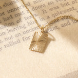 Sun Ray Engraved Rectangle Layer Necklace 14k Real Gold