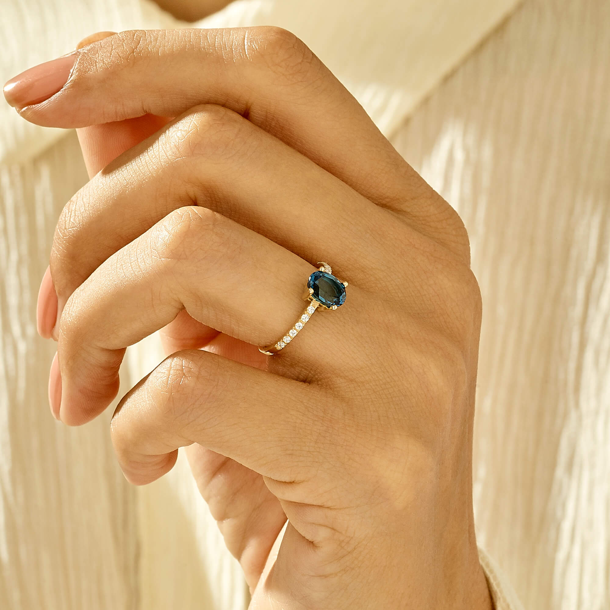 Sapphire Oval Solitaire Ring in 14k Solid Yellow Gold