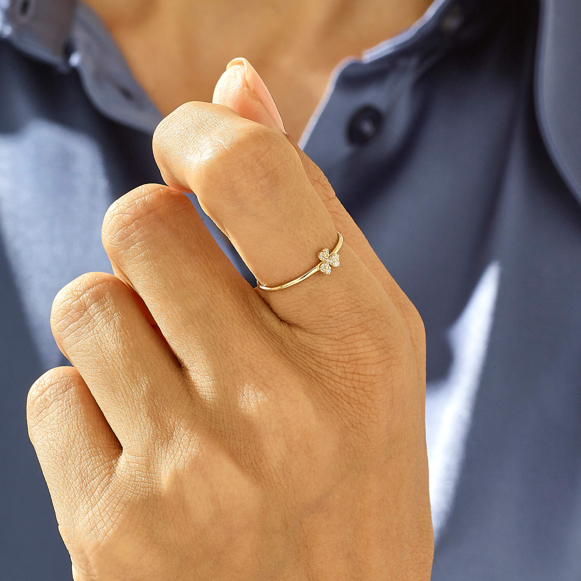 Dainty Shamrock Ring in 14k Solid Yellow Gold