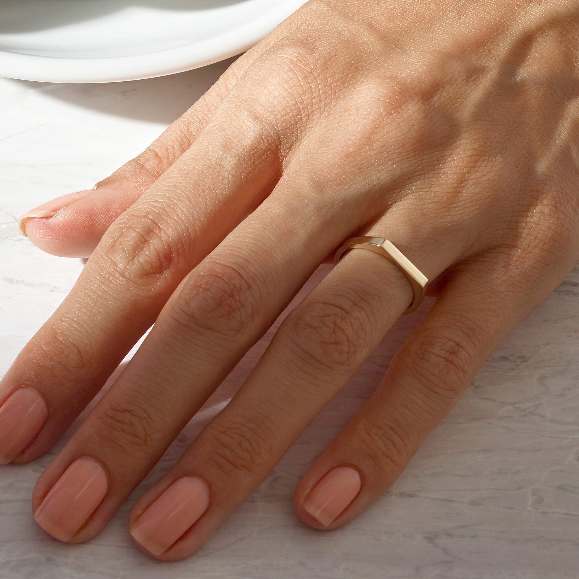 Women's 14k Real Yellow Gold Signet Bar Ring