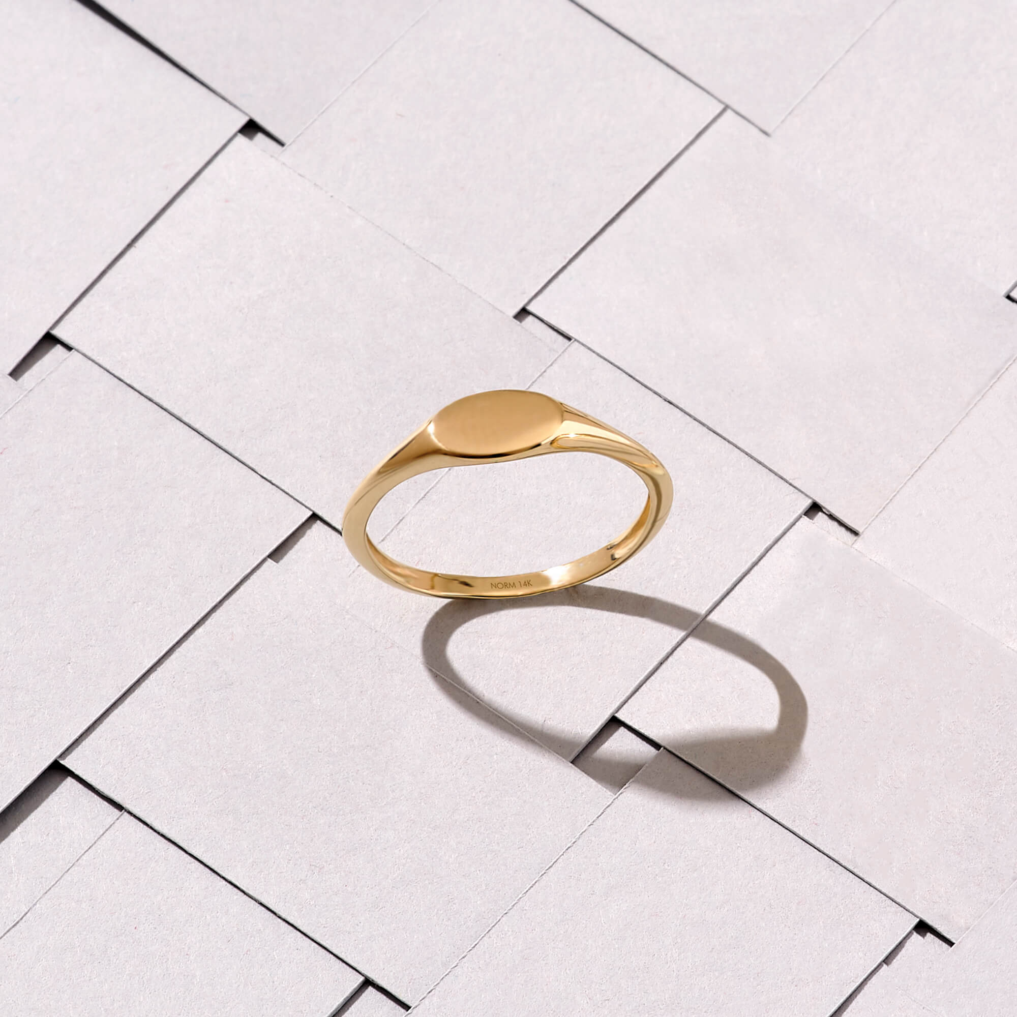 14k Real Yellow Gold Stackable Signet Ring for Women