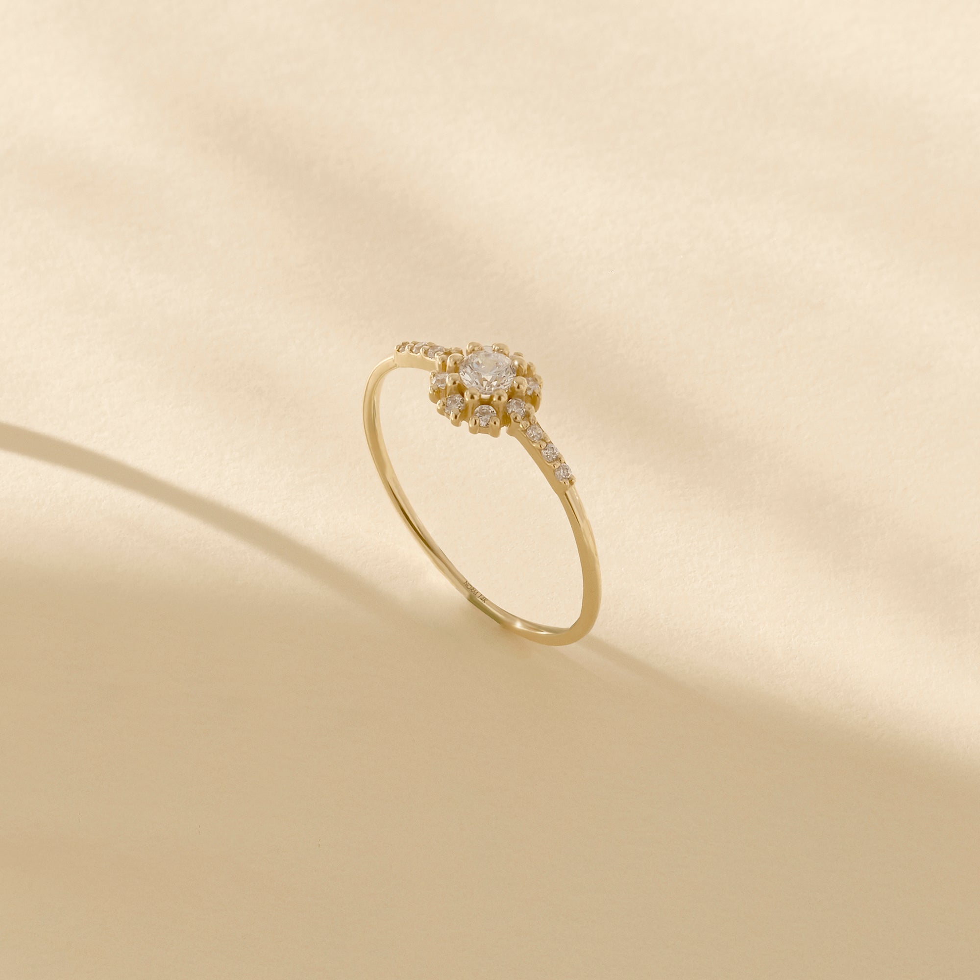 Snowflake Ring with White CZ Stones in 14k Solid Yellow Gold