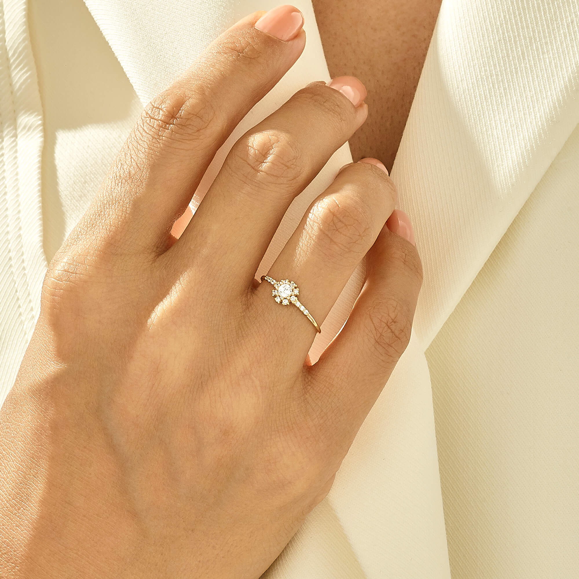 Snowflake Solitaire Stacking Ring in 14k Real Yellow Gold