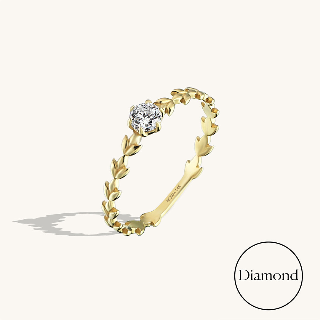 0.15ct Round Cut Diamond Solitaire Vine Ring in 14k Gold