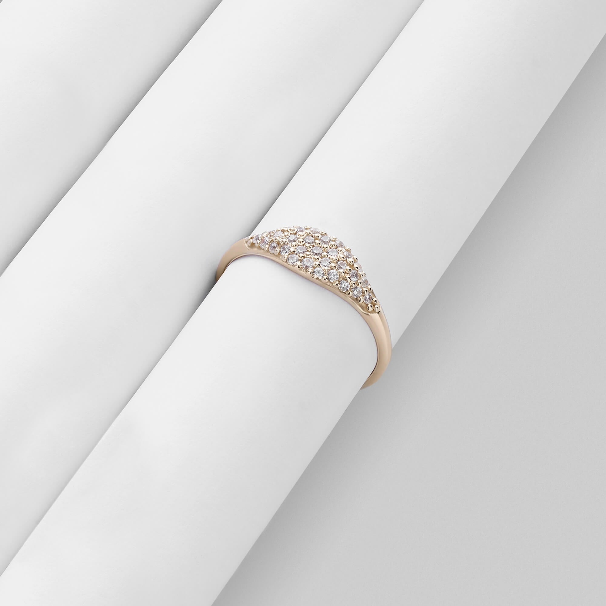 Pave Signet Stacking Ring in 14k Solid Gold