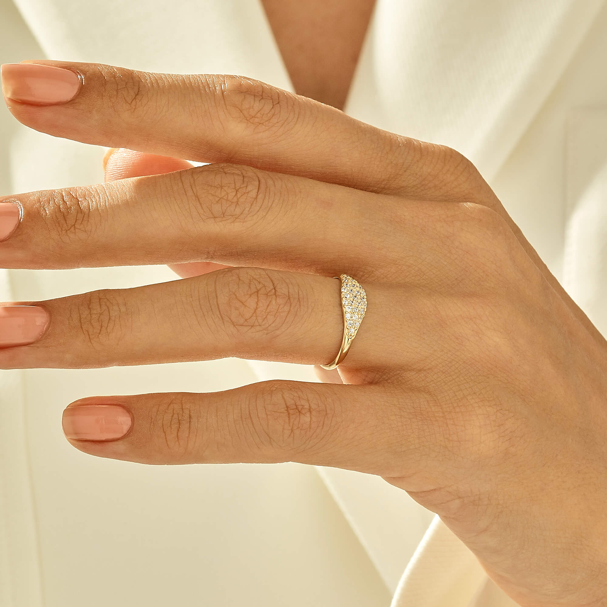 Pave Stackable Signet Ring in 14k Solid Yellow Gold
