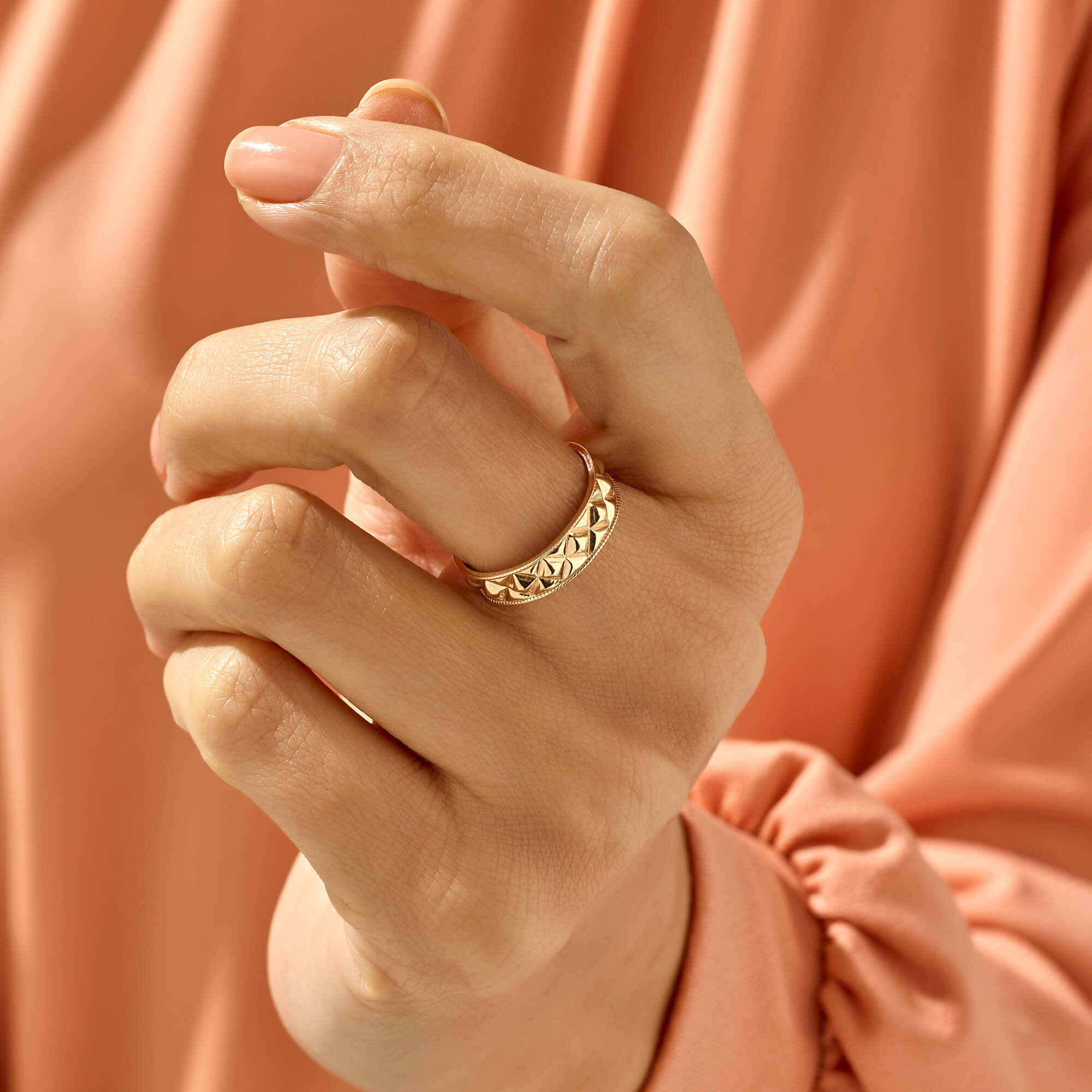 Women's Bold Square Design Band Ring in 14k Real Gold