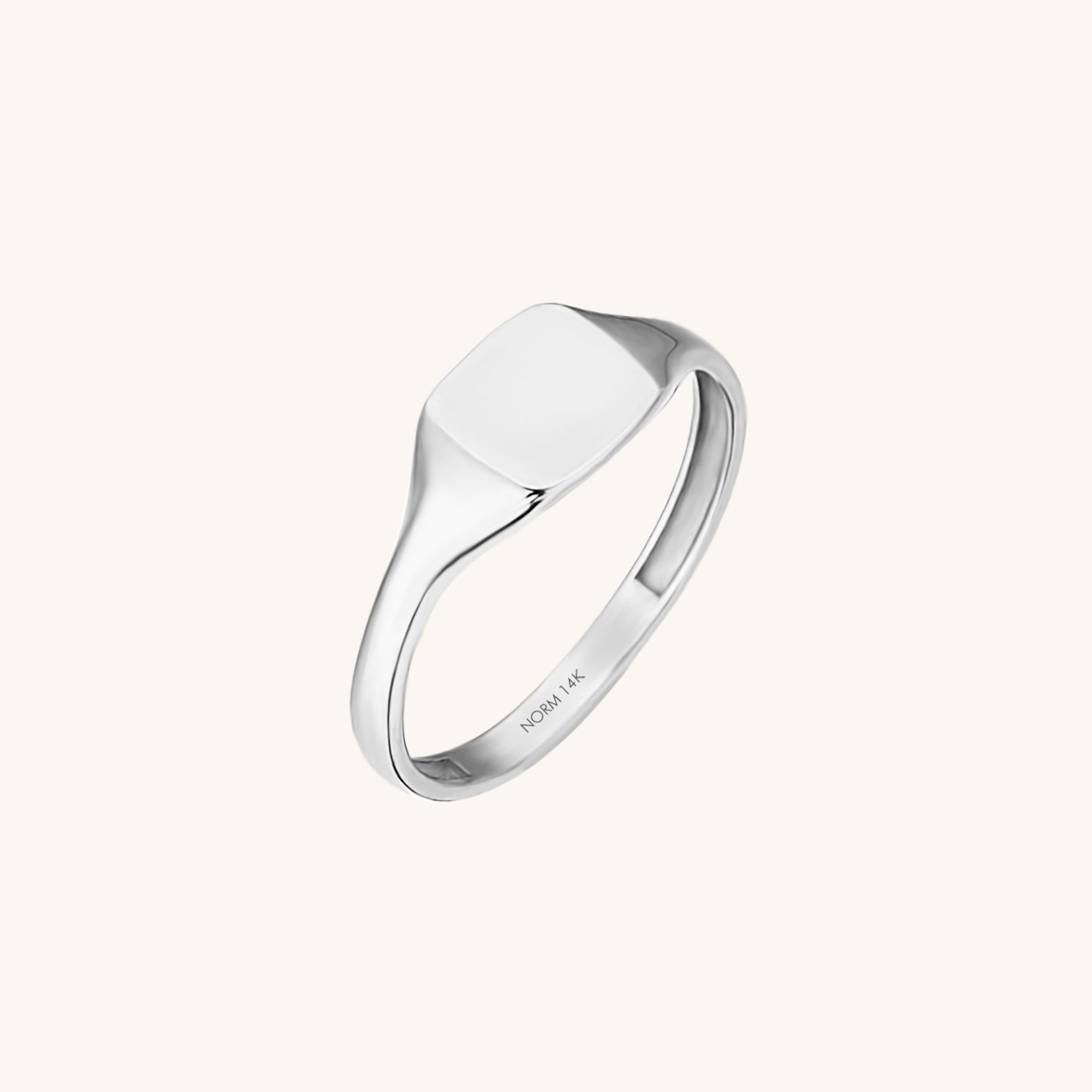 14k Solid White Gold Engravable Square Signet Pinky Ring for Women