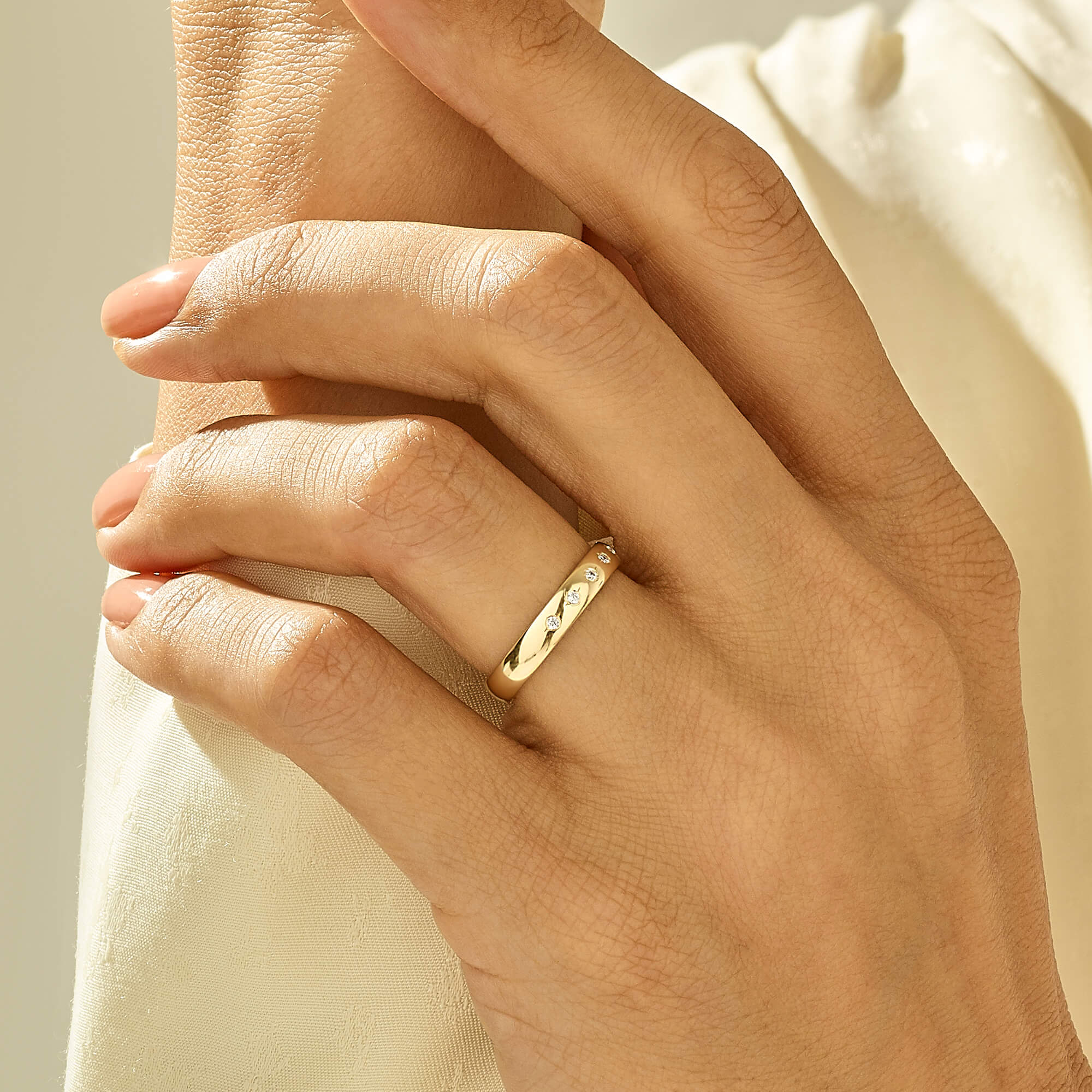 Wedding Band Ring Paved with Star CZ in 14k Solid Gold