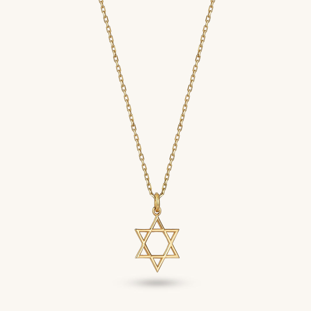 Star of David Pendant Necklace in 14k Real Yellow Gold for Women