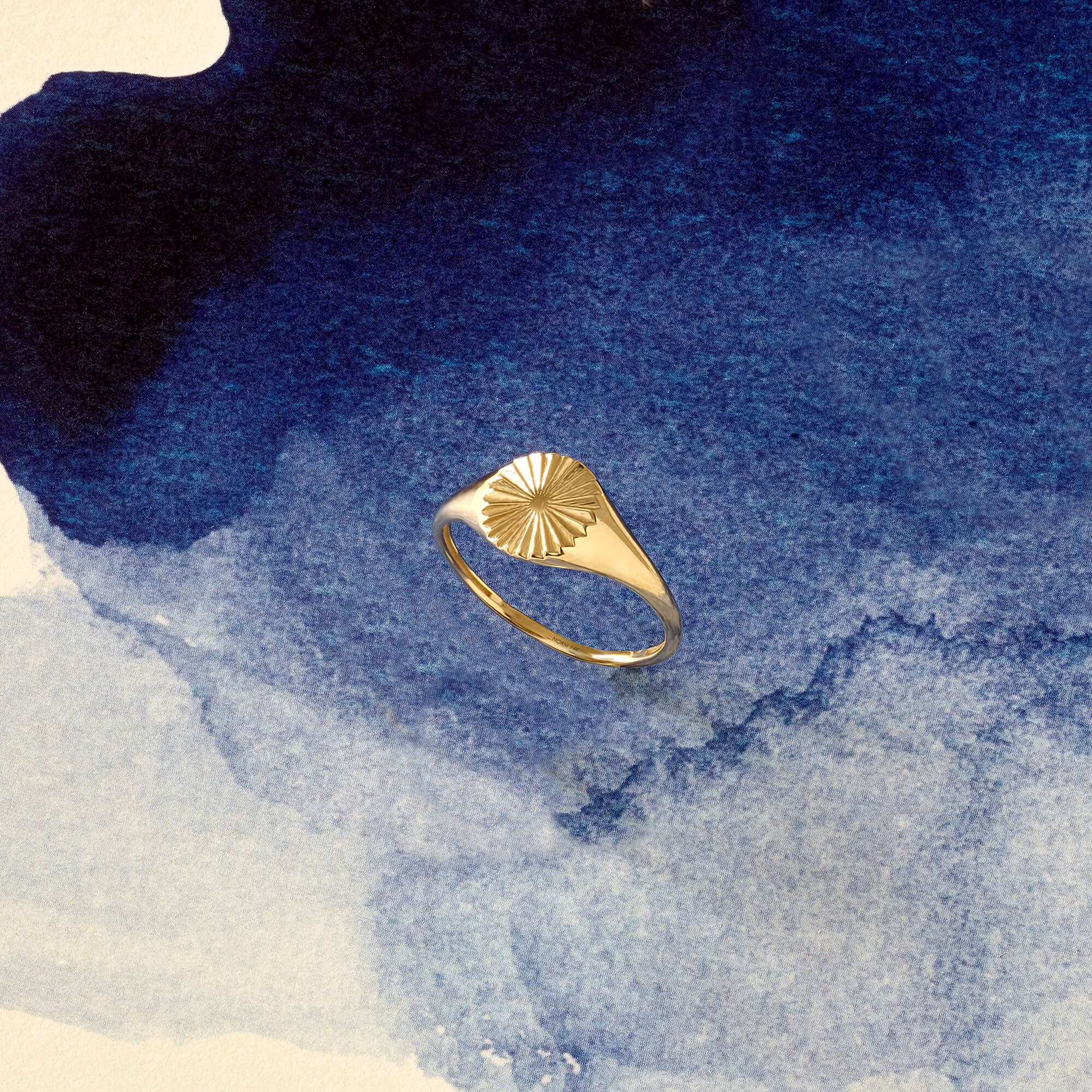 Women's Sun Engraved Pinky Signet ring in 14k Solid Yellow Gold